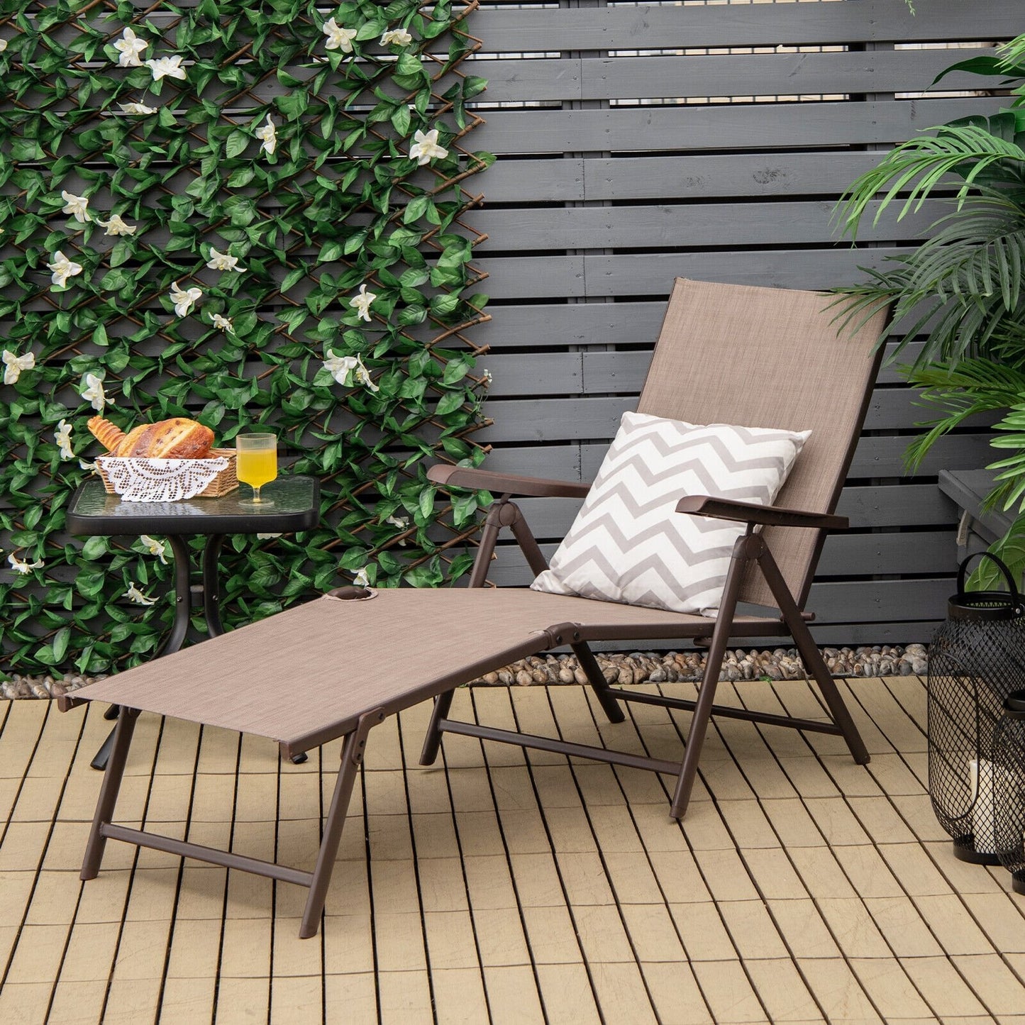 2 Pieces Foldable Chaise Lounge Chair with 2-Position Footrest-Black