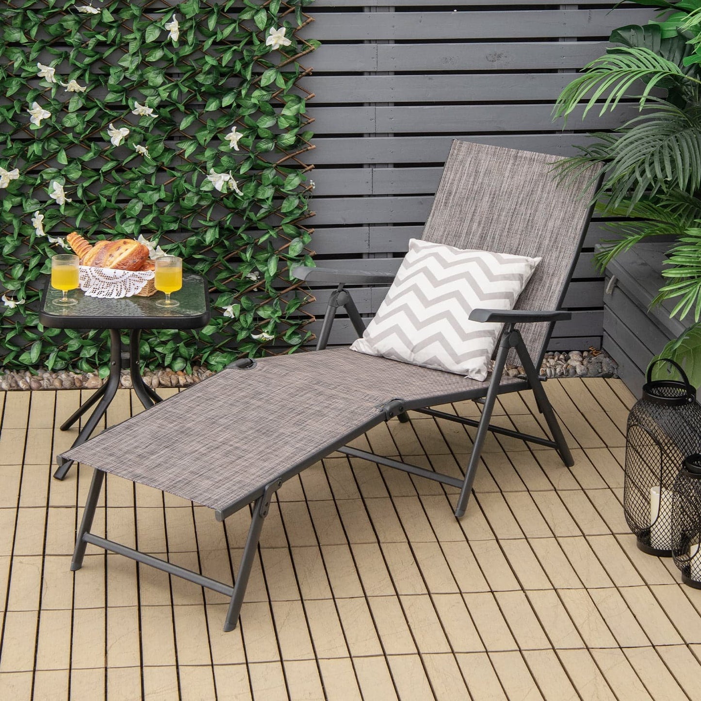 2 Pieces Foldable Chaise Lounge Chair with 2-Position Footrest-Black