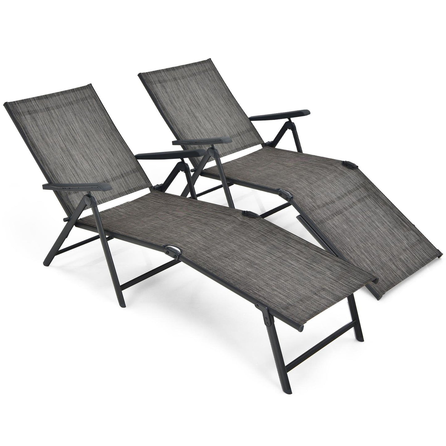 2 Pieces Foldable Chaise Lounge Chair with 2-Position Footrest-Black