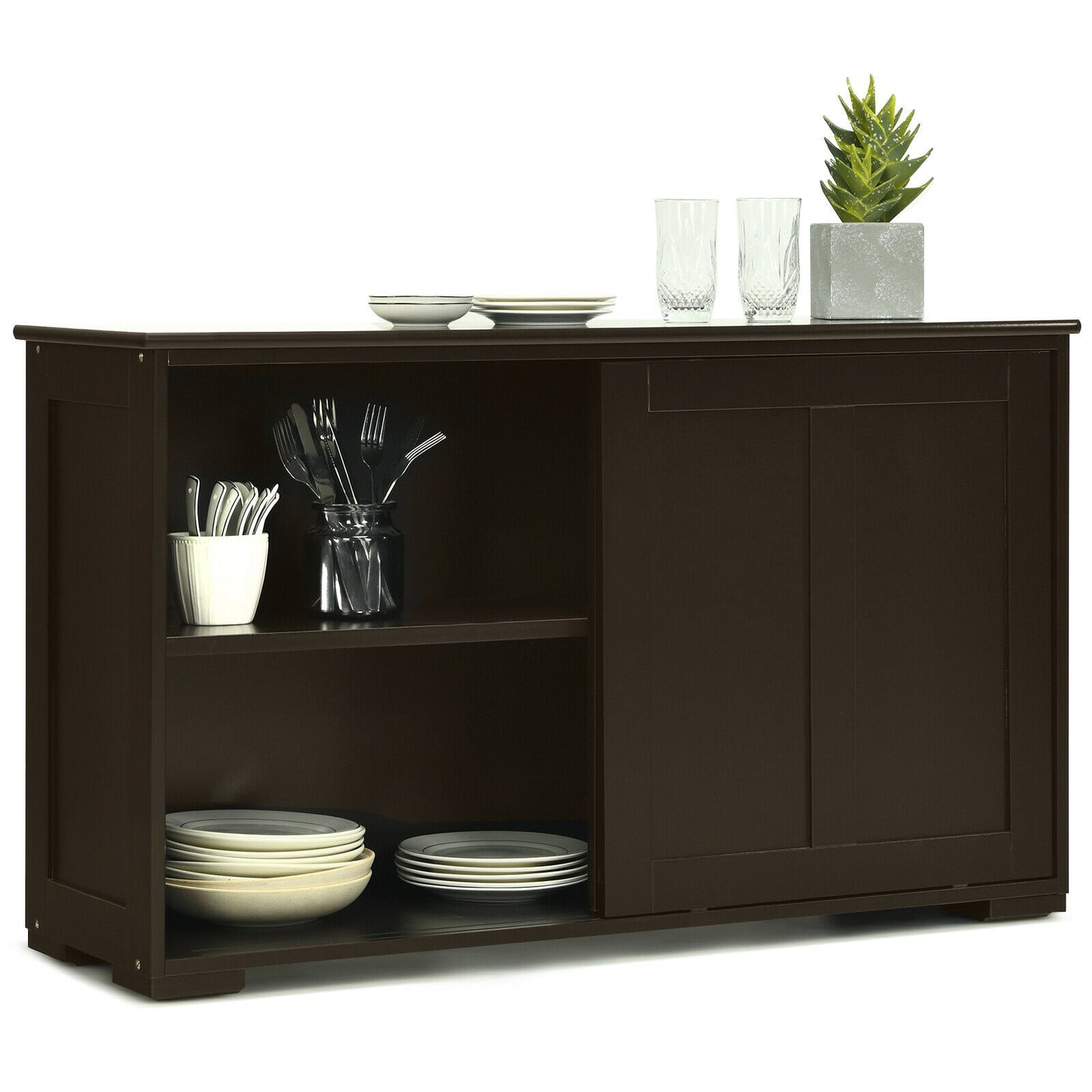 Kitchen Storage Cabinet with Wood Sliding Door