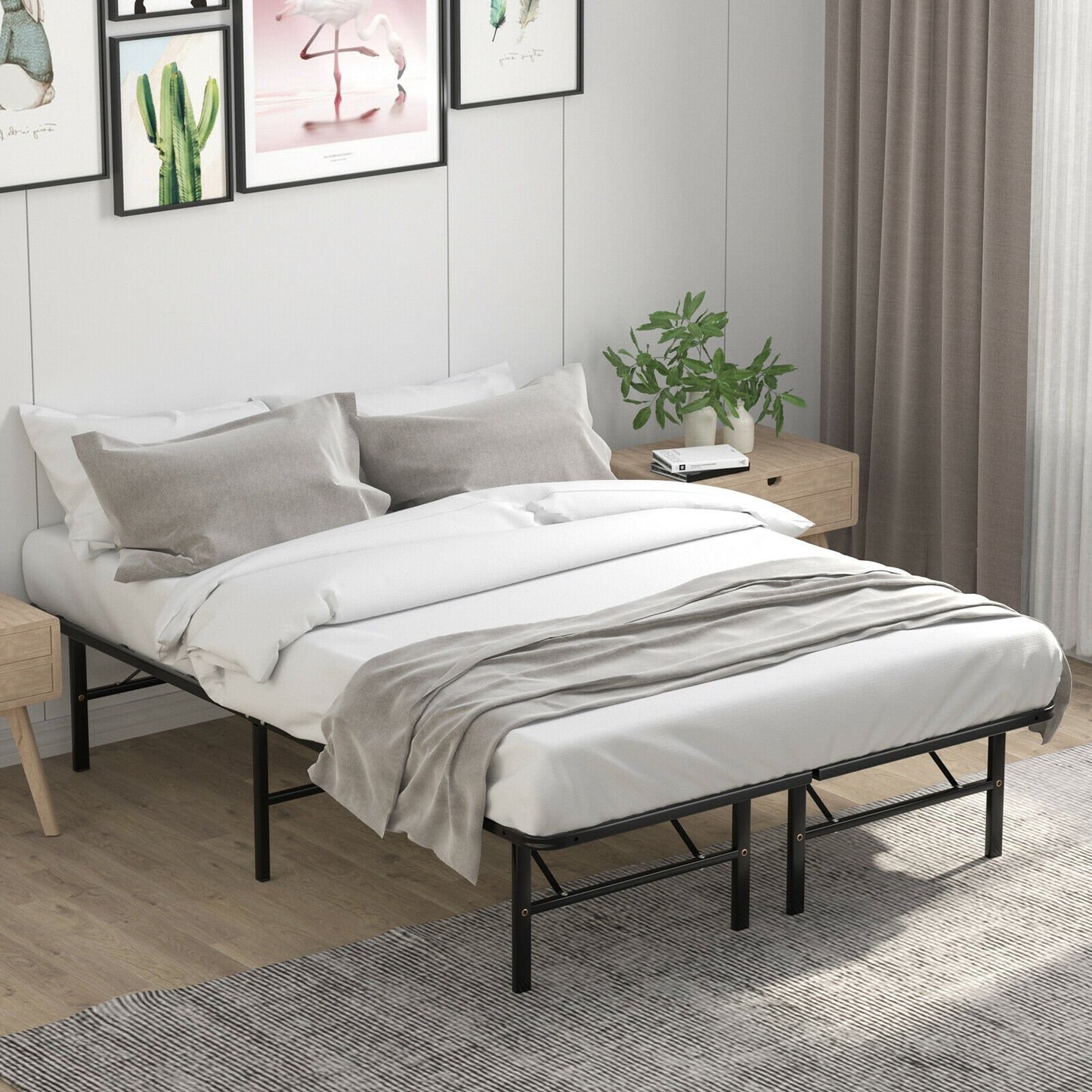 Twin/Full/Queen Size Foldable Metal Platform Bed with Tool-Free Assembly-Queen size