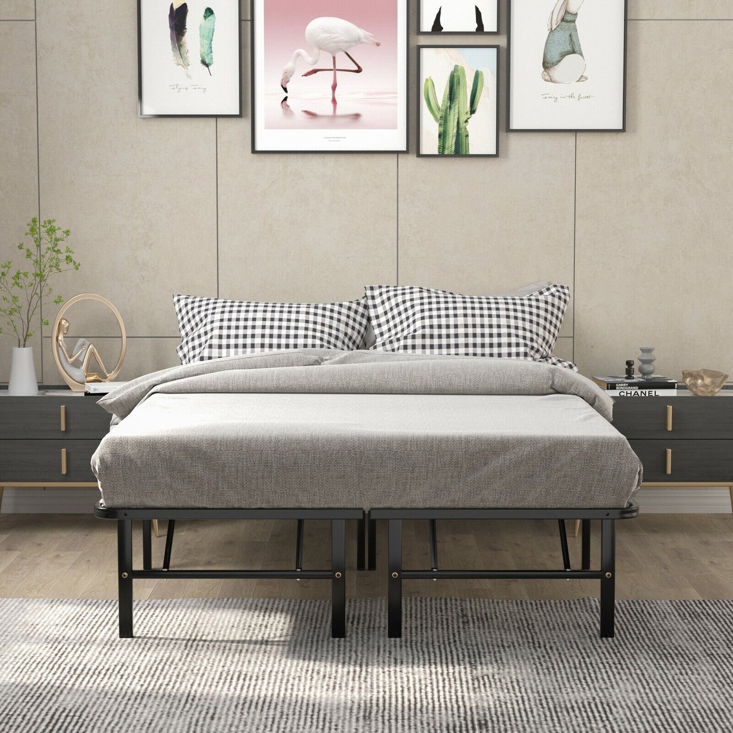 Twin/Full/Queen Size Foldable Metal Platform Bed with Tool-Free Assembly-Queen size
