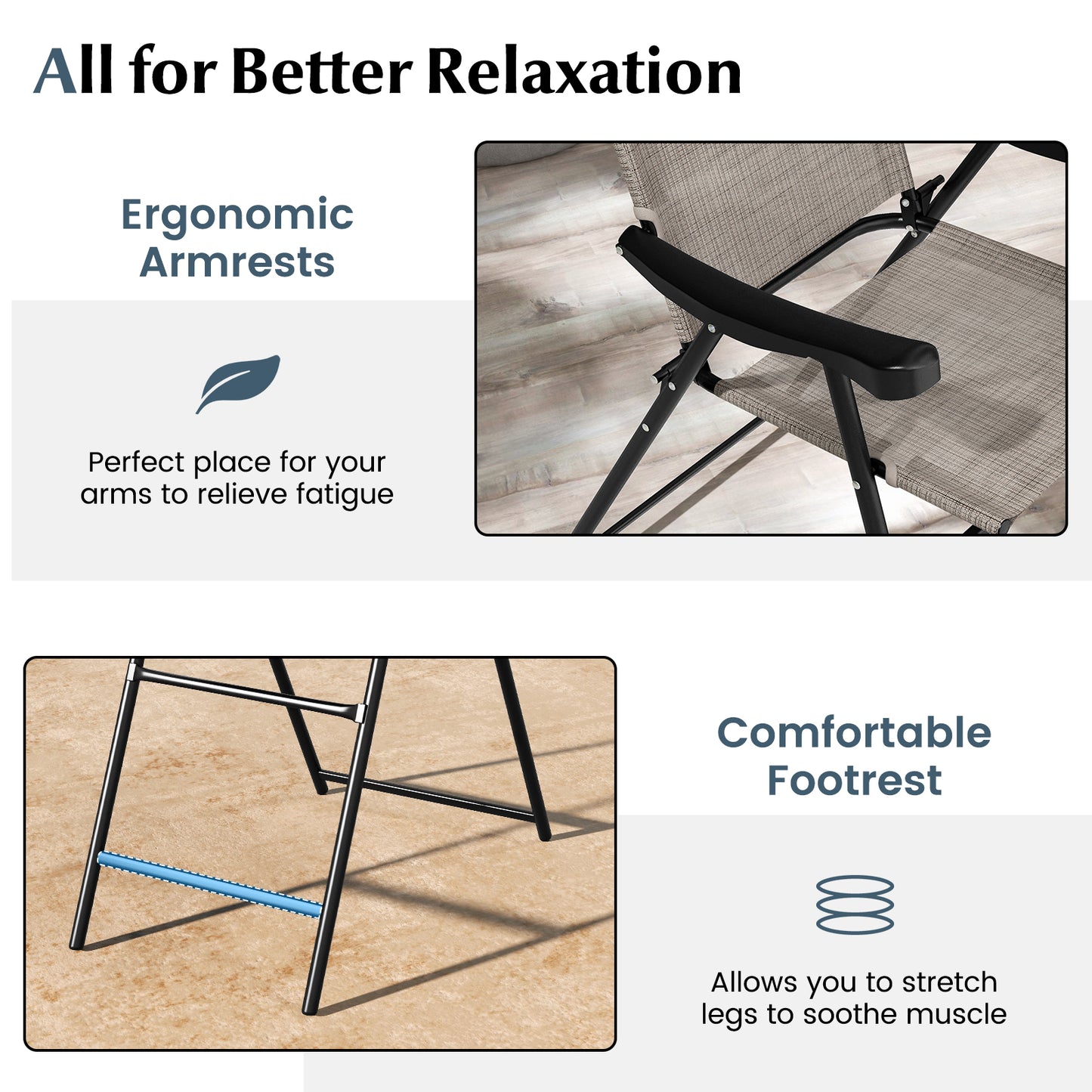 Patio Folding Bar Stool Set of 2 with Metal Frame and Footrest-Blue
