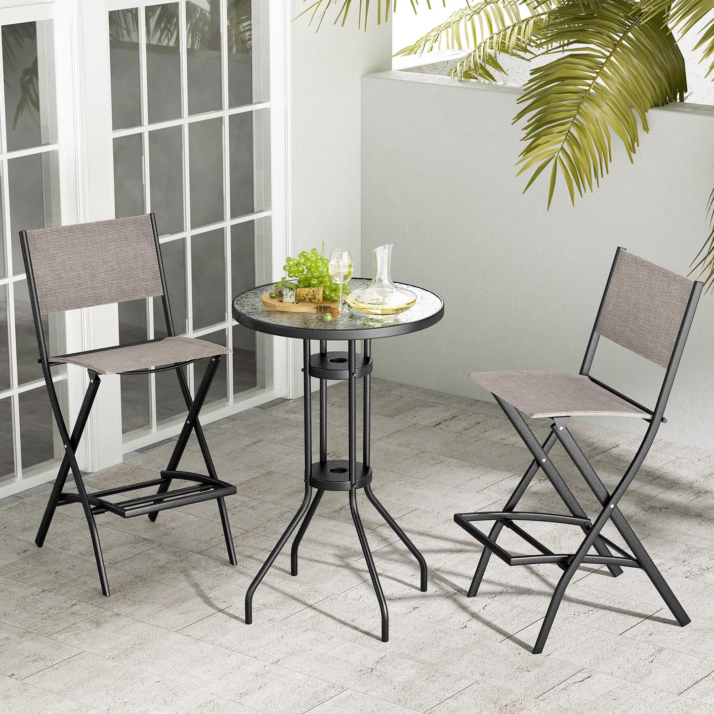 Folding Bar Stools Set of 2 Backrest Humanized Footrest-Coffee