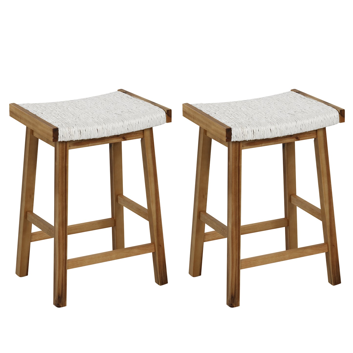 Set of 2 25.5 Inch Dining Bar Stool with Seaweed Woven Seat