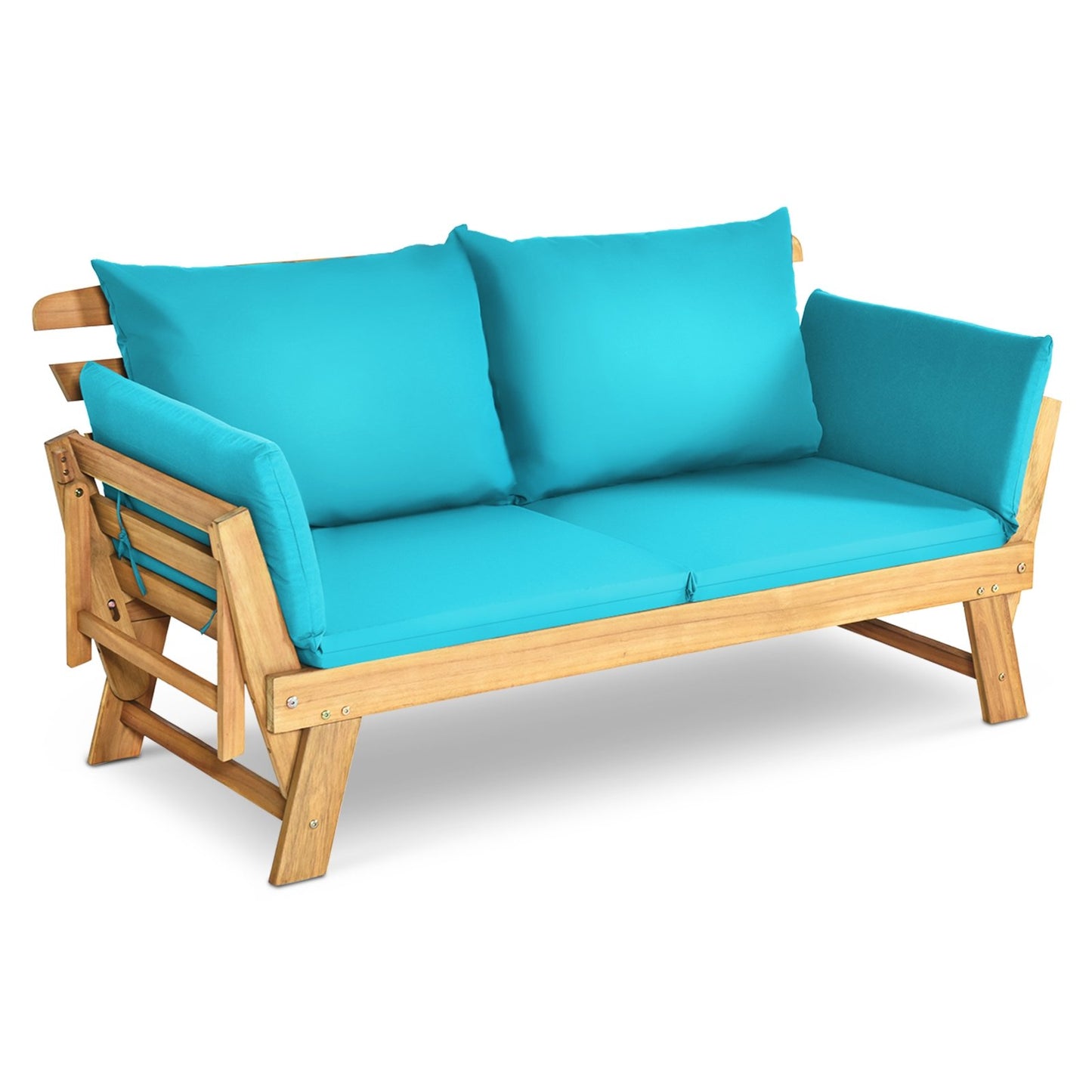 Patio Convertible Solid Wood Sofa with Cushion