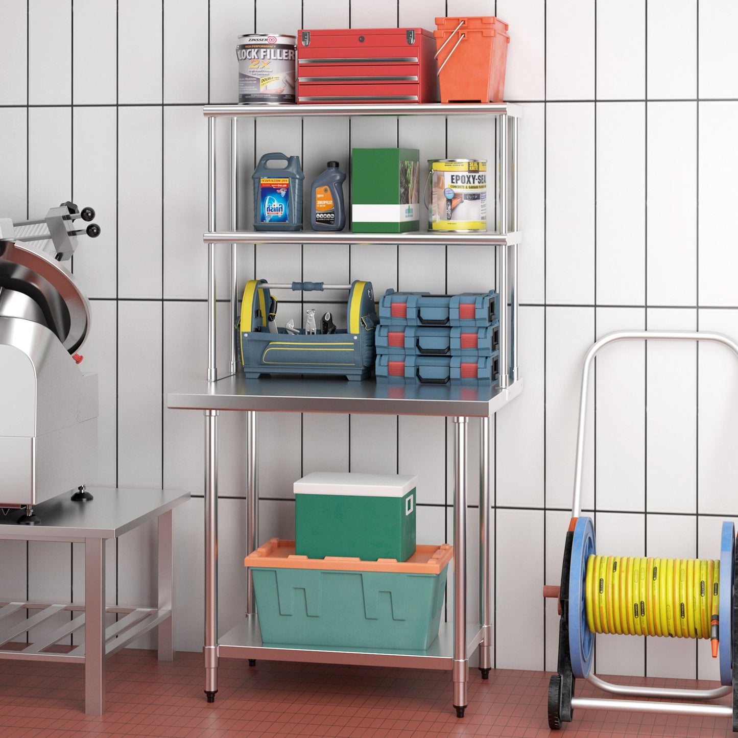 Stainless Steel Overshelf with Adjustable Lower Shelf for Restaurant Kitchen