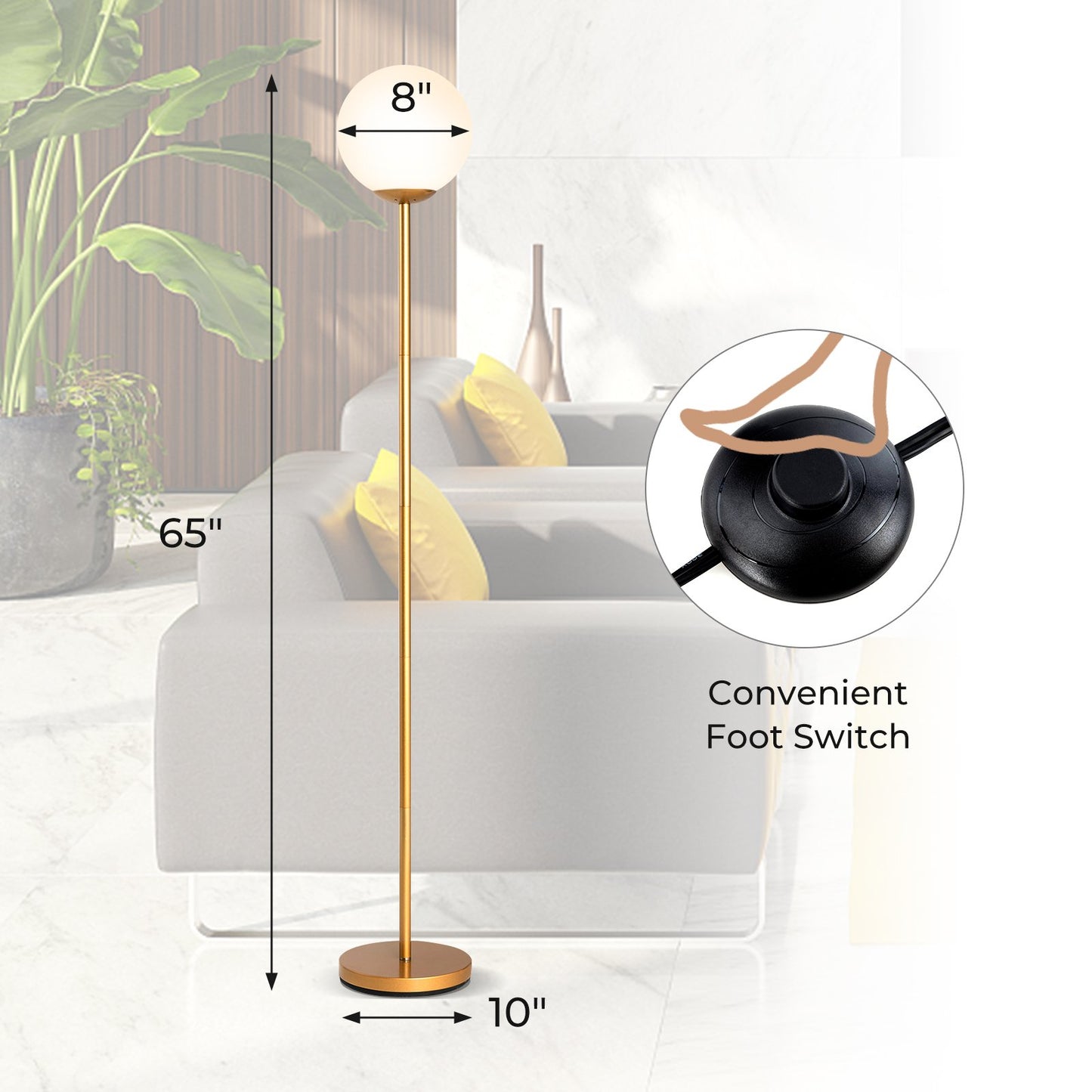 Glass Globe LED Floor Lamp w/ Glass Lampshade