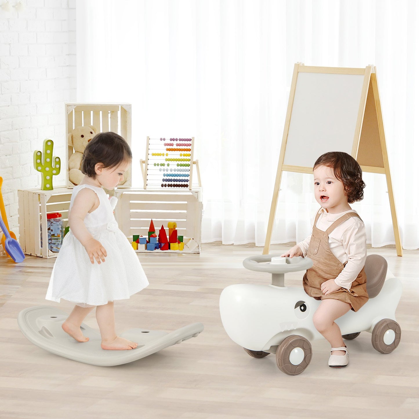 Convertible Rocking Horse and Sliding Car with Detachable Balance Board-Dark Gray