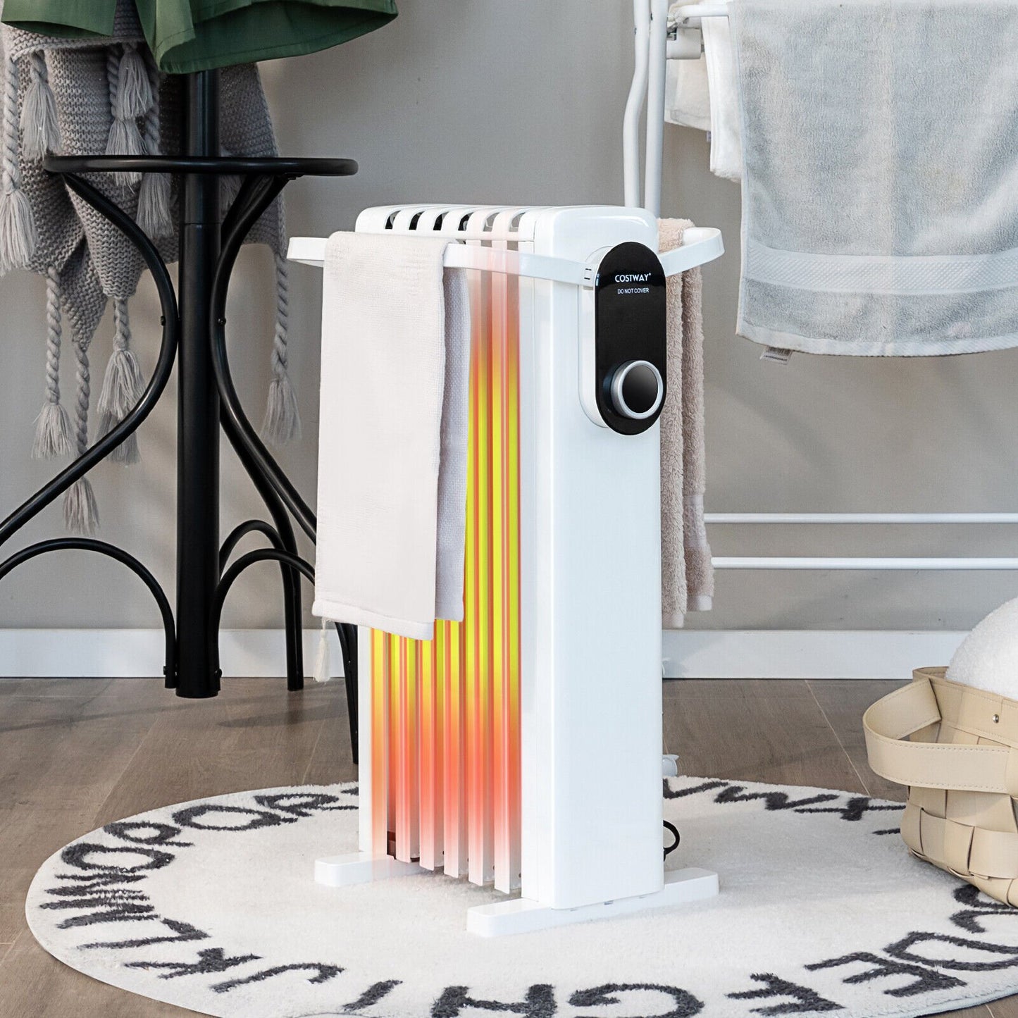 1500W Electric Space Heater Oil Filled Radiator Heater with Foldable Rack-Black