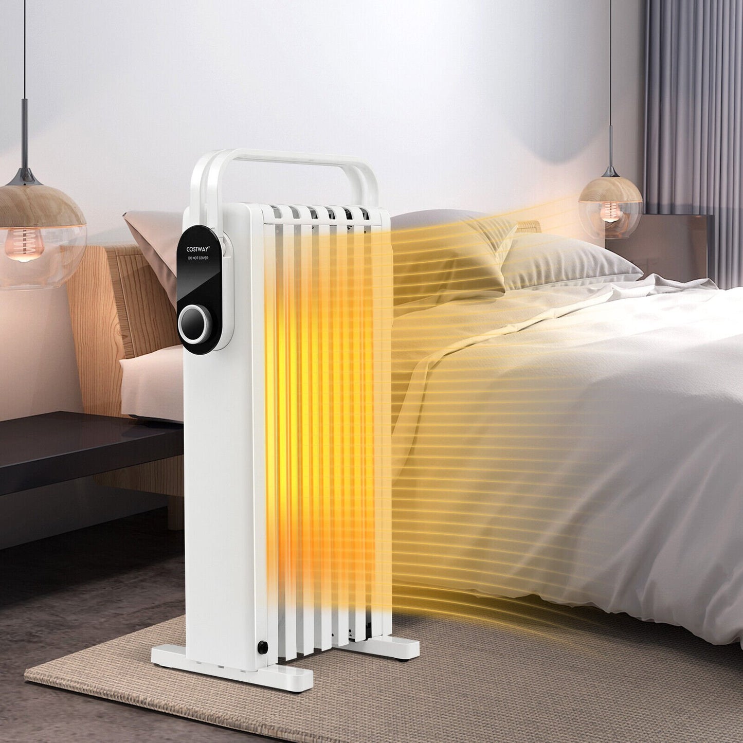 1500W Electric Space Heater Oil Filled Radiator Heater with Foldable Rack-Black