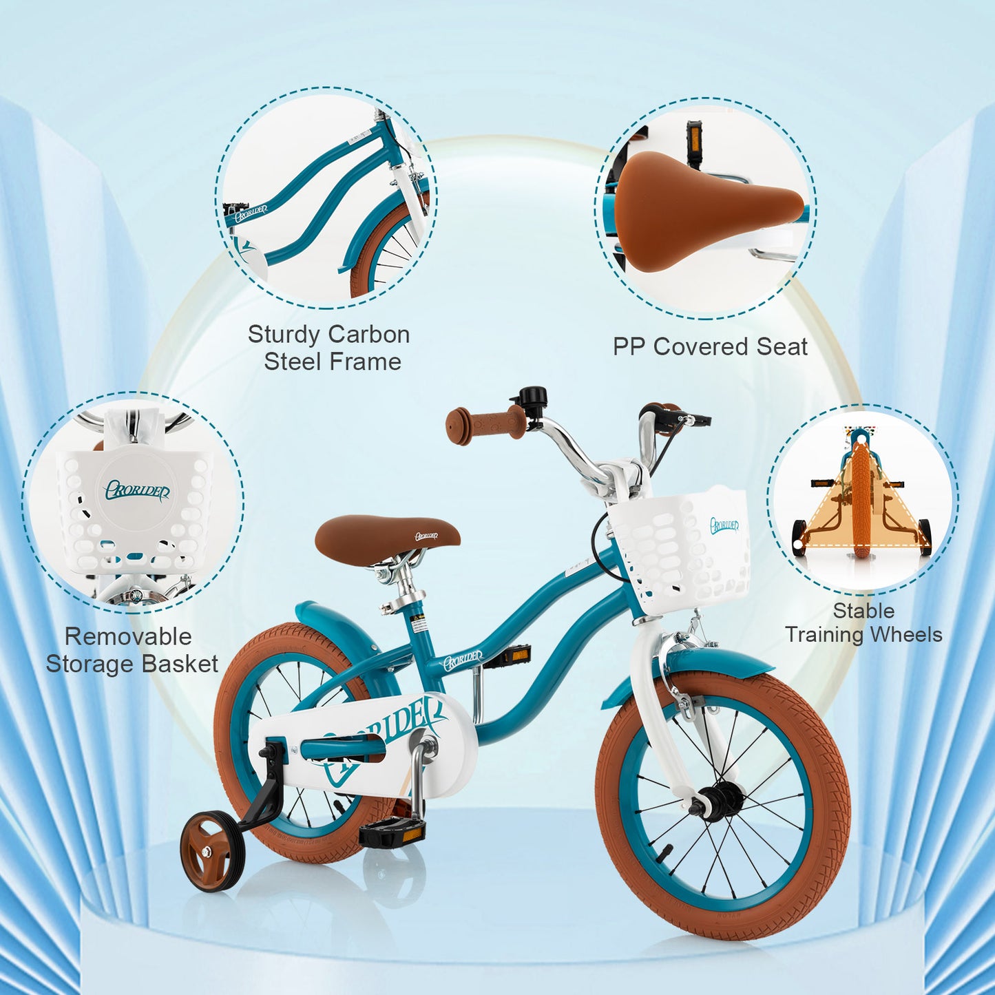 14 Inch Kid's Bike with Removable Training Wheels and Basket-Blue