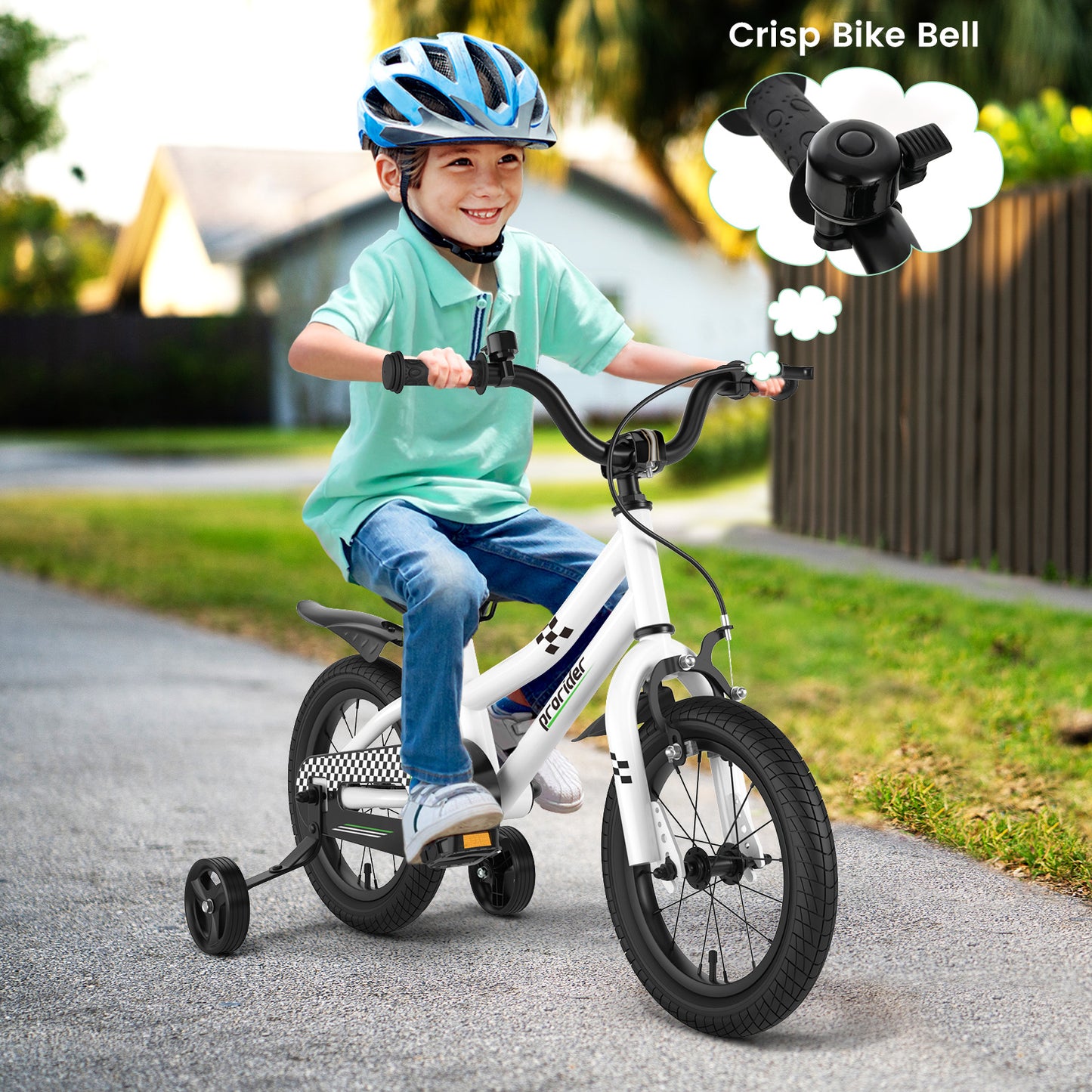 14 Inch Kids Bike with 2 Training Wheels for 3-5 Years Old-White
