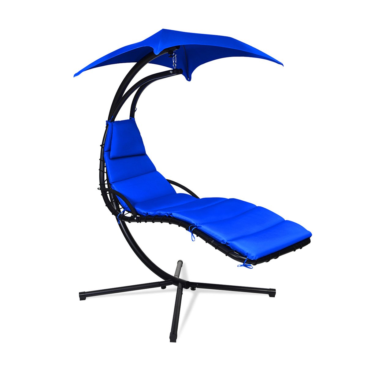 Hanging Stand Chaise Lounger Swing Chair with Pillow-Blue