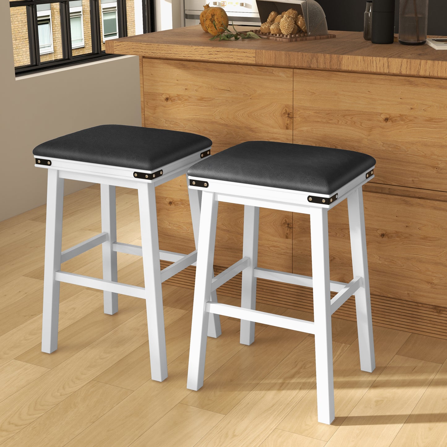 Set of 2 24/30 Inch Dining Bar Stool with Acacia Wood Frame-30 inches