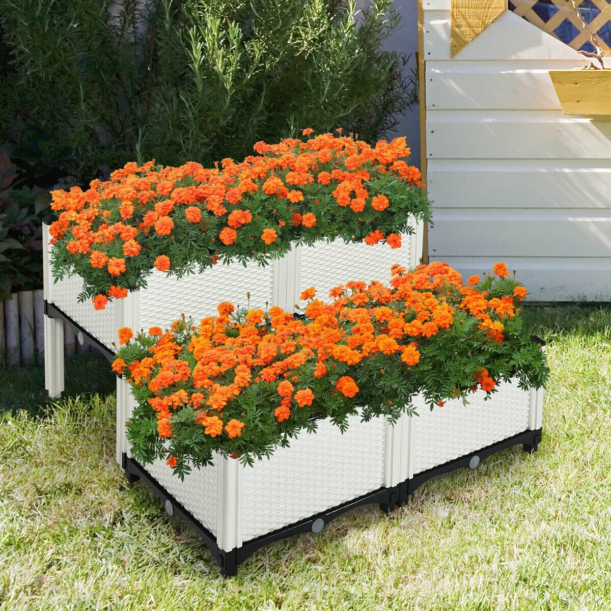Set of 4 Elevated Flower Vegetable Herb Grow Planter Box-Brown