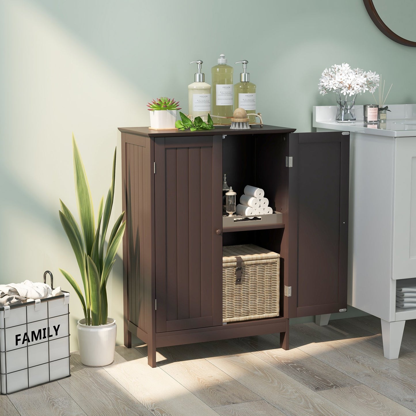 2-Door Freee-Standing Bathroom Cabinet with Shelf-Black