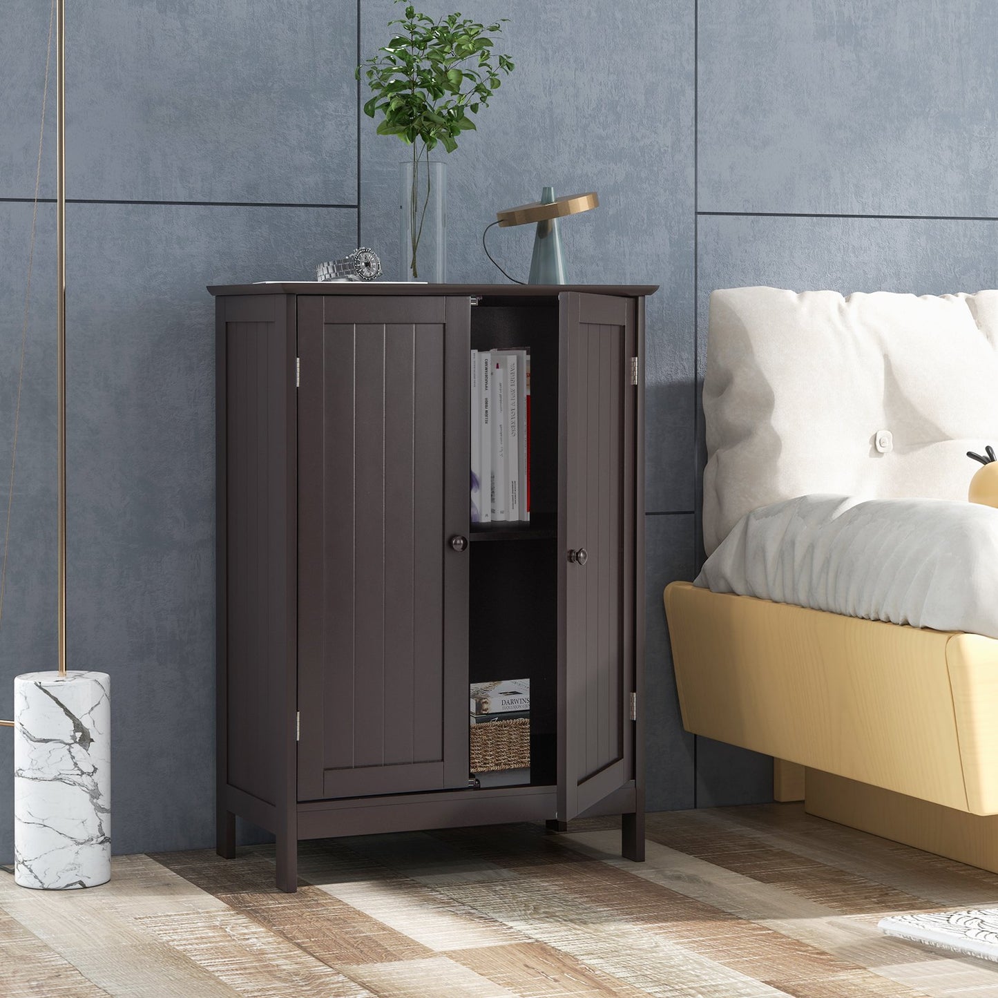 2-Door Freee-Standing Bathroom Cabinet with Shelf-Black