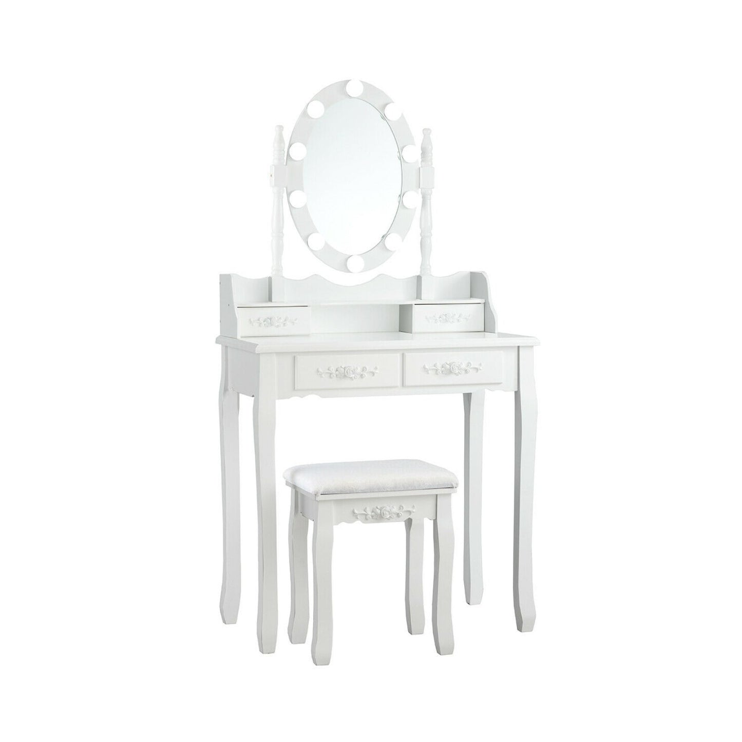 Makeup Dressing Table with Touch Switch Lighted Mirror and Cushioned Stool-Black