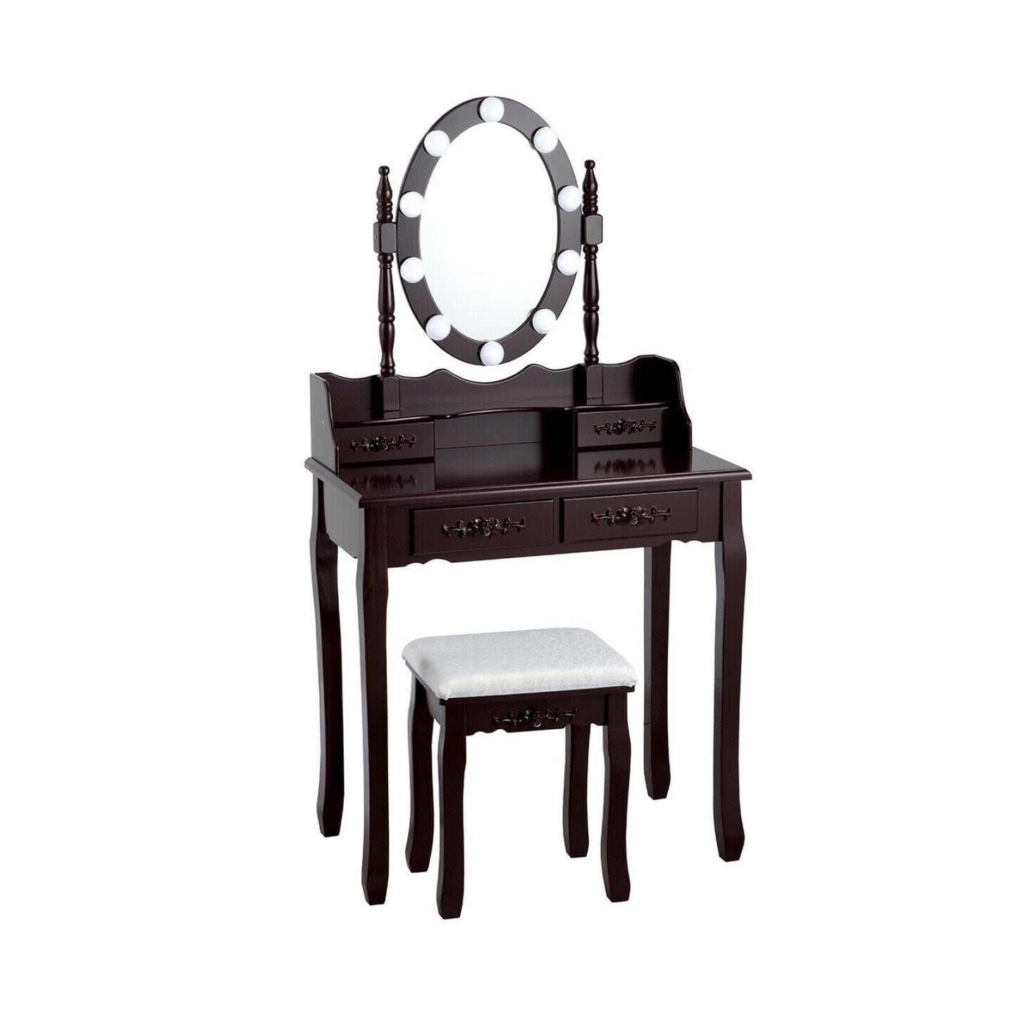 Makeup Dressing Table with Touch Switch Lighted Mirror and Cushioned Stool-Black