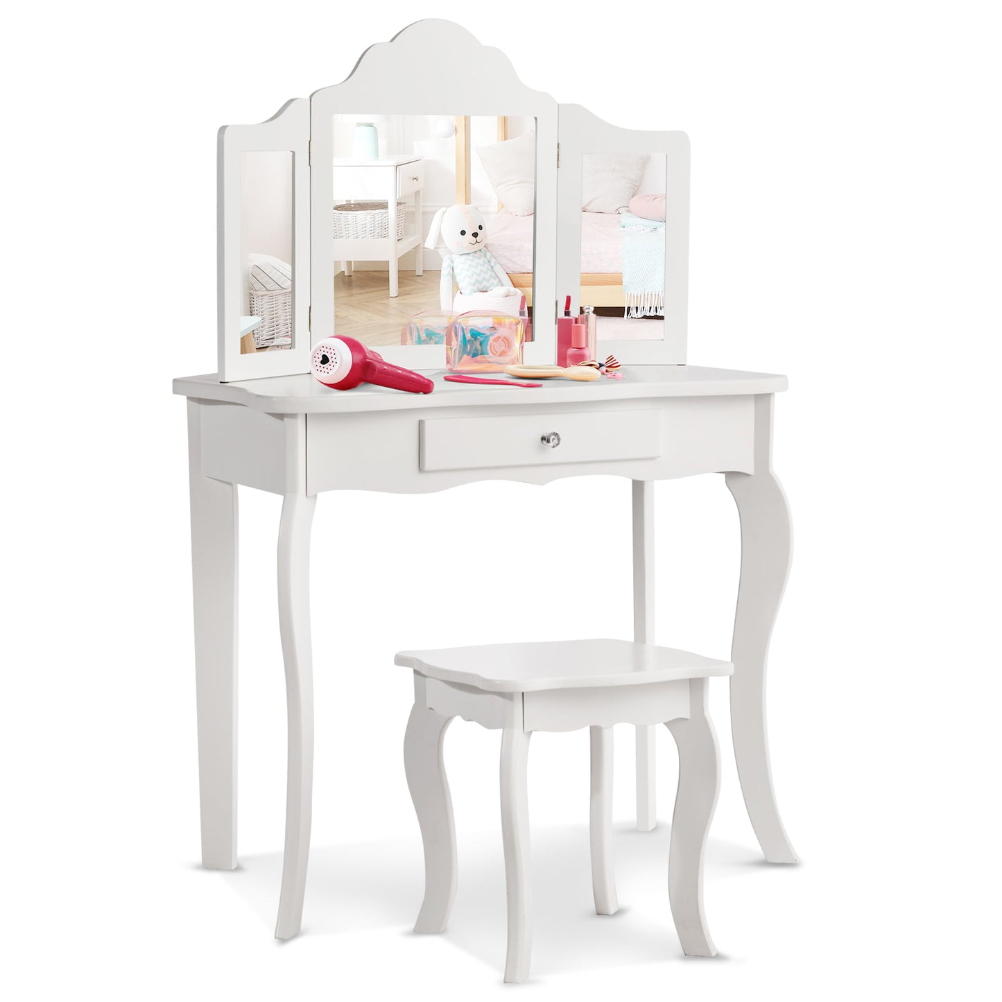 Mini Makeup Dressing Mirror Vanity Table Stool Set