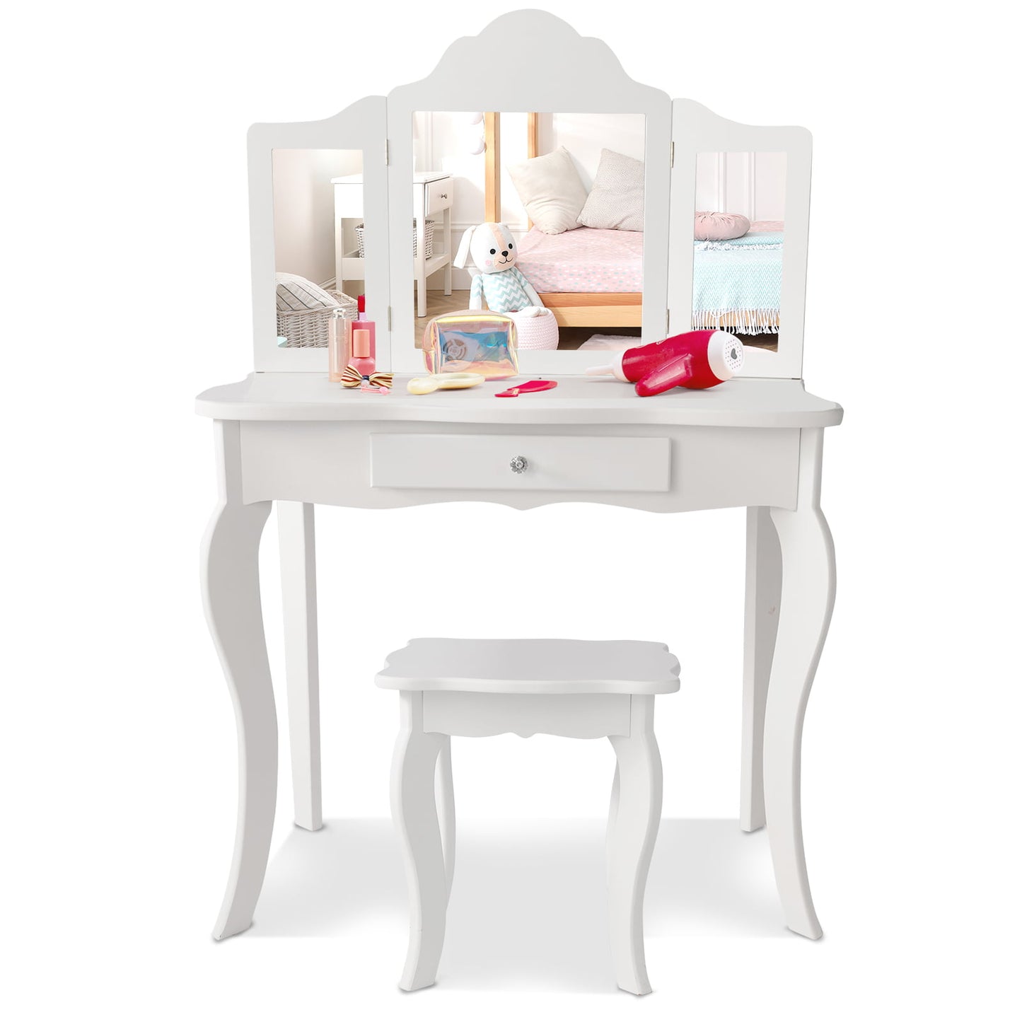Mini Makeup Dressing Mirror Vanity Table Stool Set