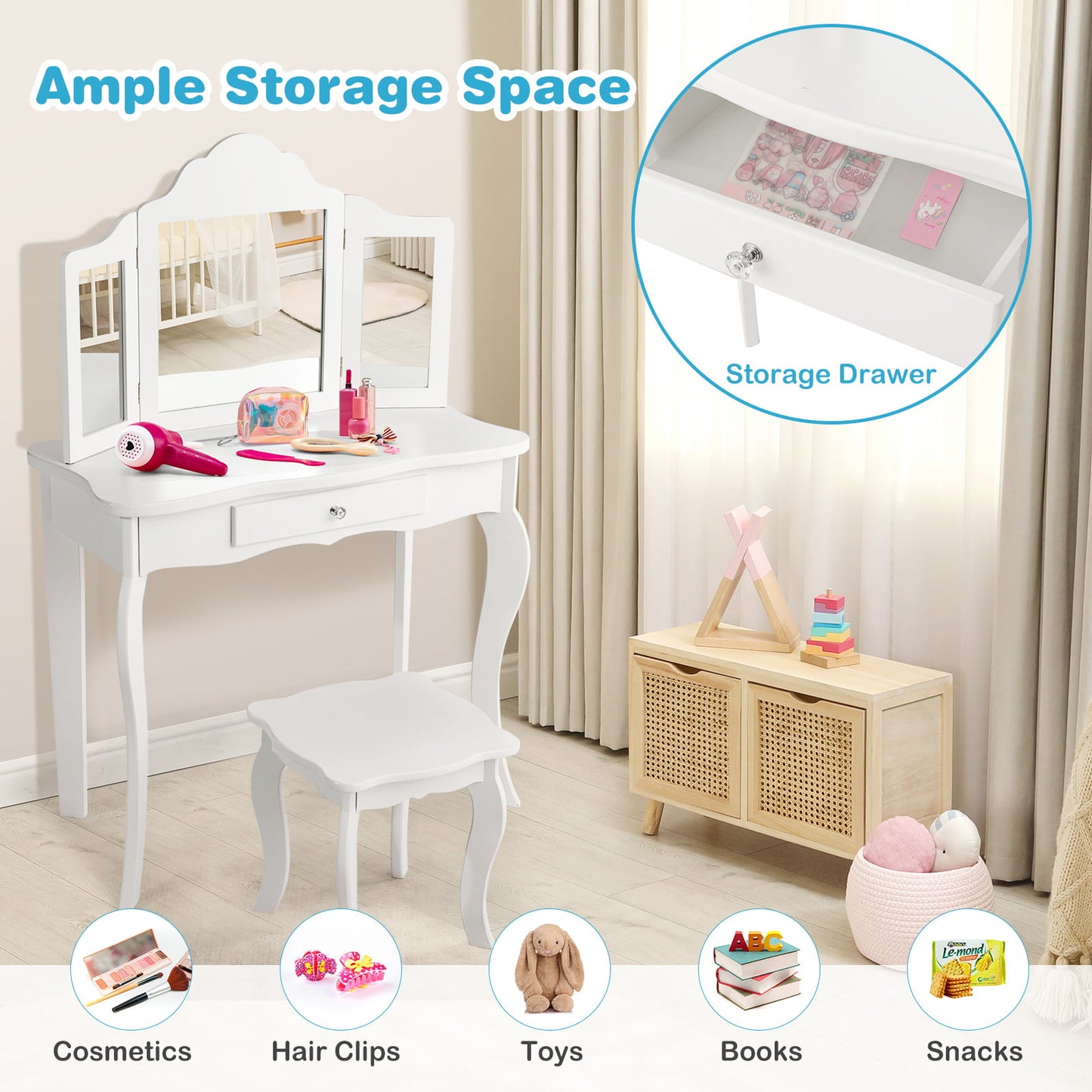 Mini Makeup Dressing Mirror Vanity Table Stool Set