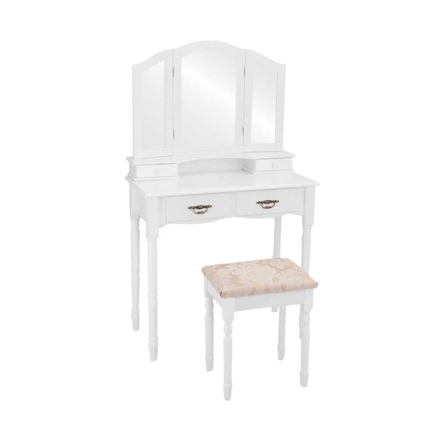 Simple Vanity Set with Tri-Folding Mirror Drawers and Storage Shelf-Black