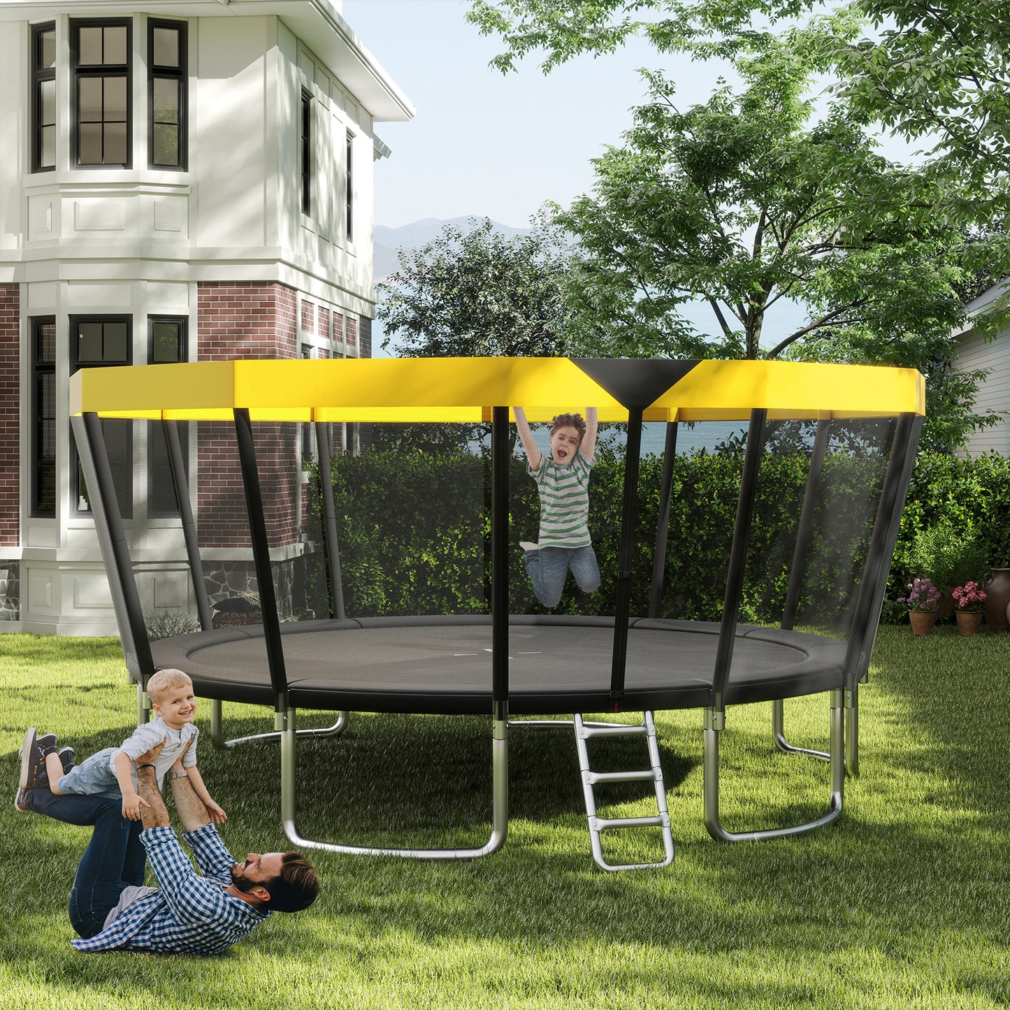 16 FT Outdoor Trampoline ASTM Compliant Recreational Trampoline with Non-Slip Ladder-Yellow