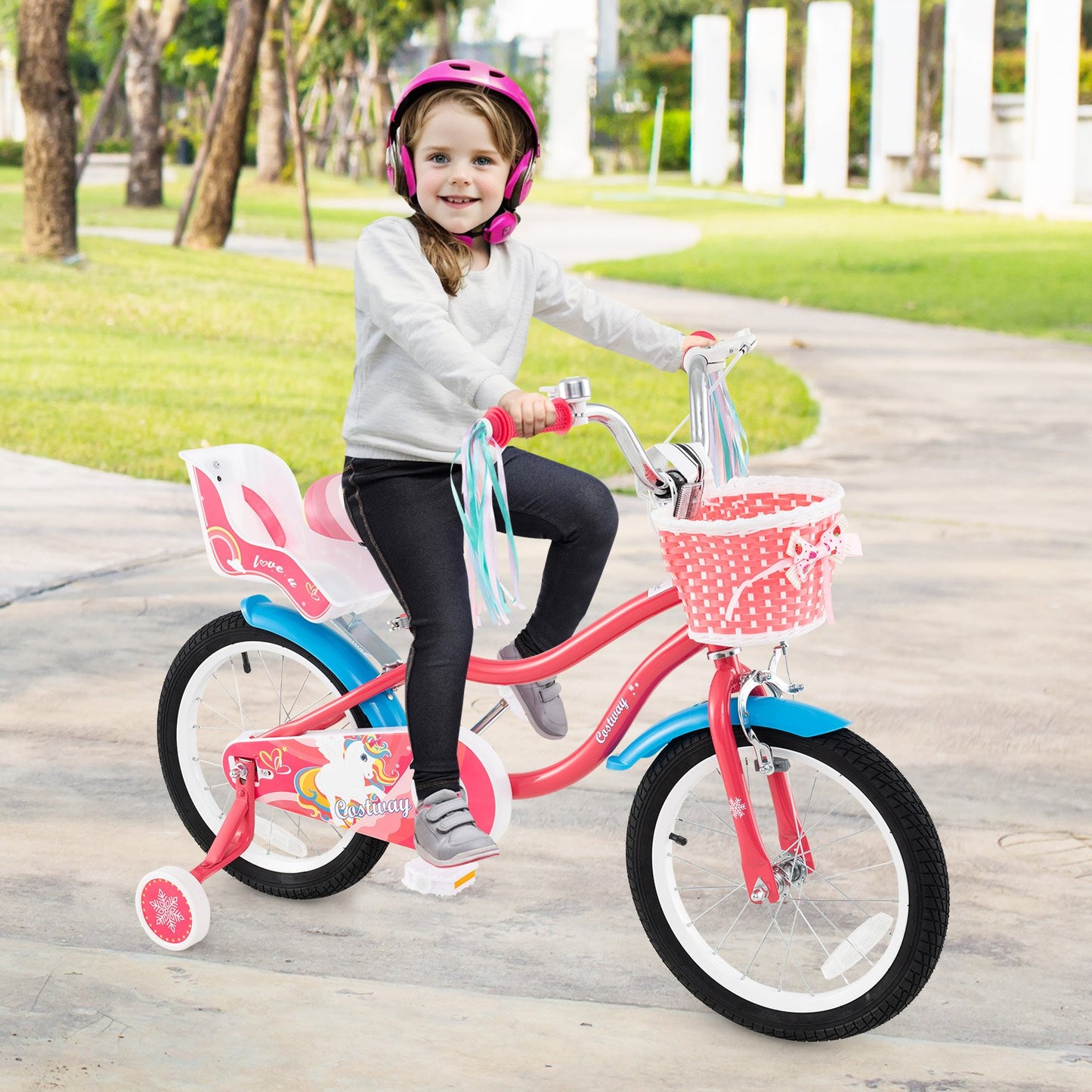 14 Inch Girls Bike for 3-5 Years Old Kids Bike with Doll Seat and Training Wheels-14 inches