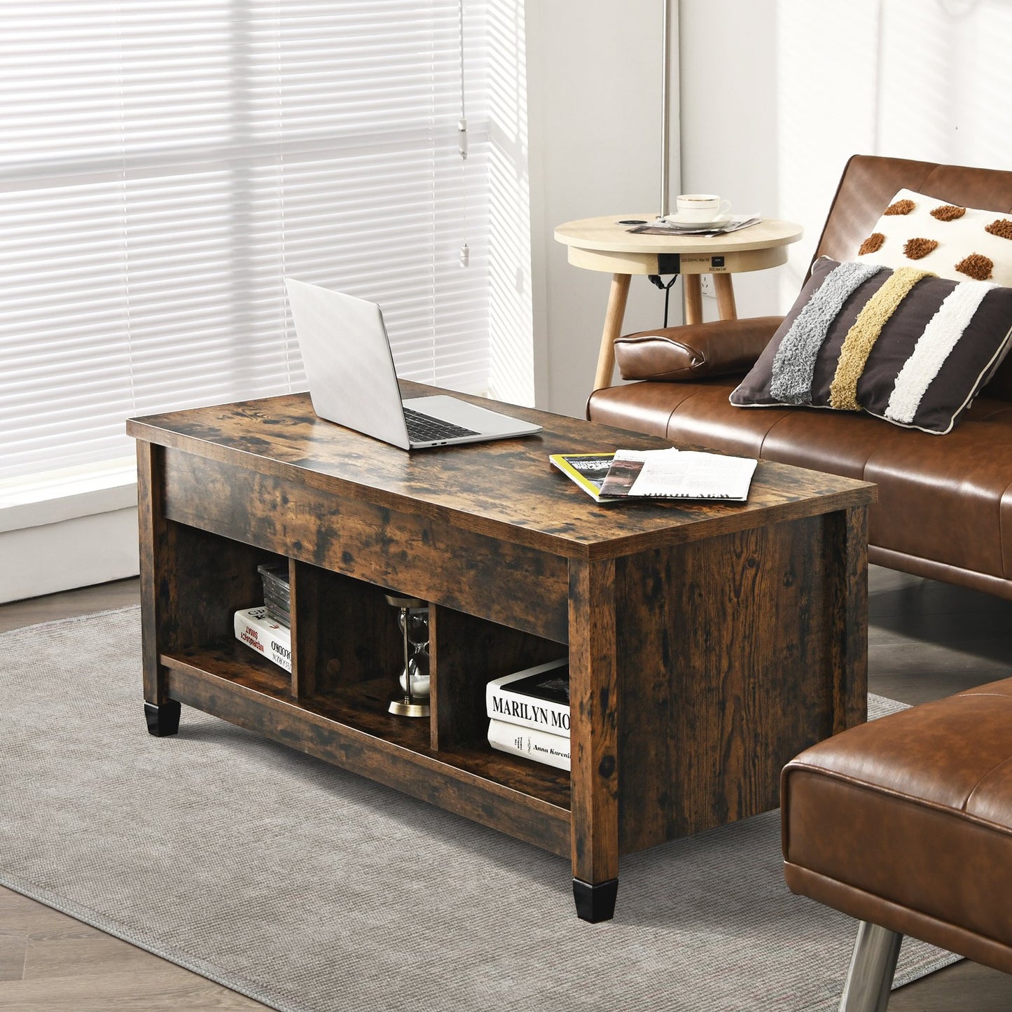 Lift Top Coffee Table with Hidden Storage Compartment-Black