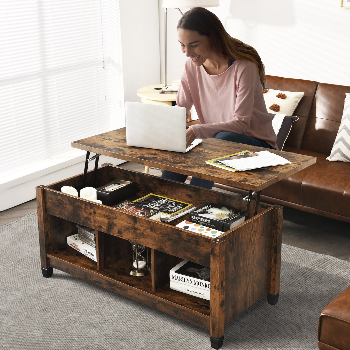 Lift Top Coffee Table with Hidden Storage Compartment-Black