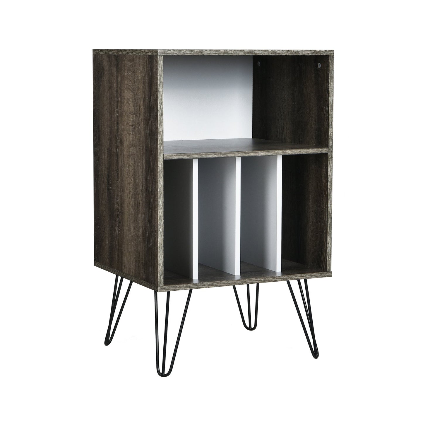 Freestanding Record Player Stand Storage Cabinet with Metal Legs-Coffee