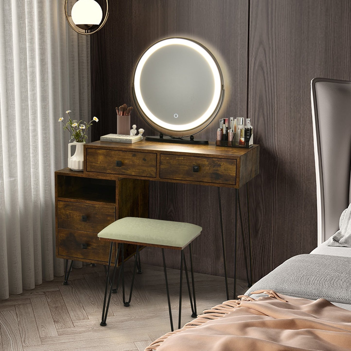 Modern Dressing Table with Storage Cabinet-Black