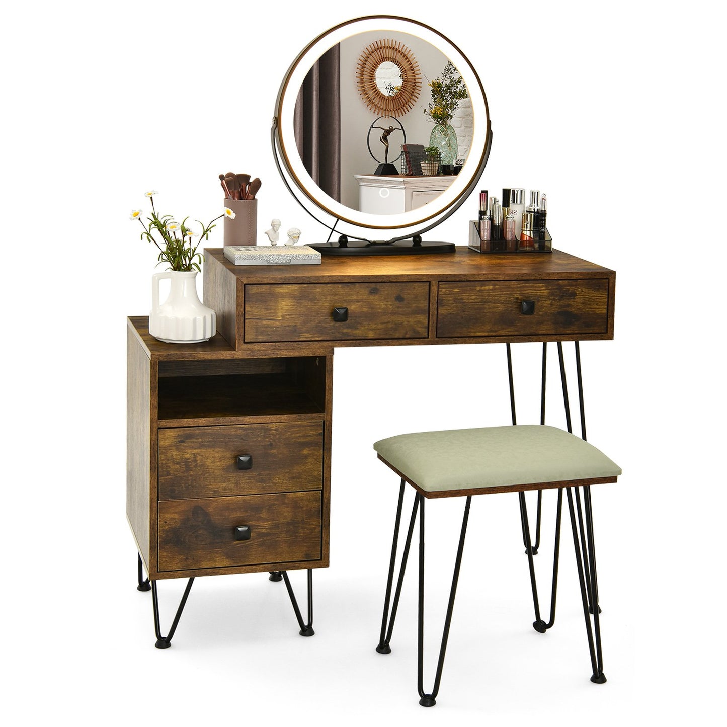 Modern Dressing Table with Storage Cabinet-Black