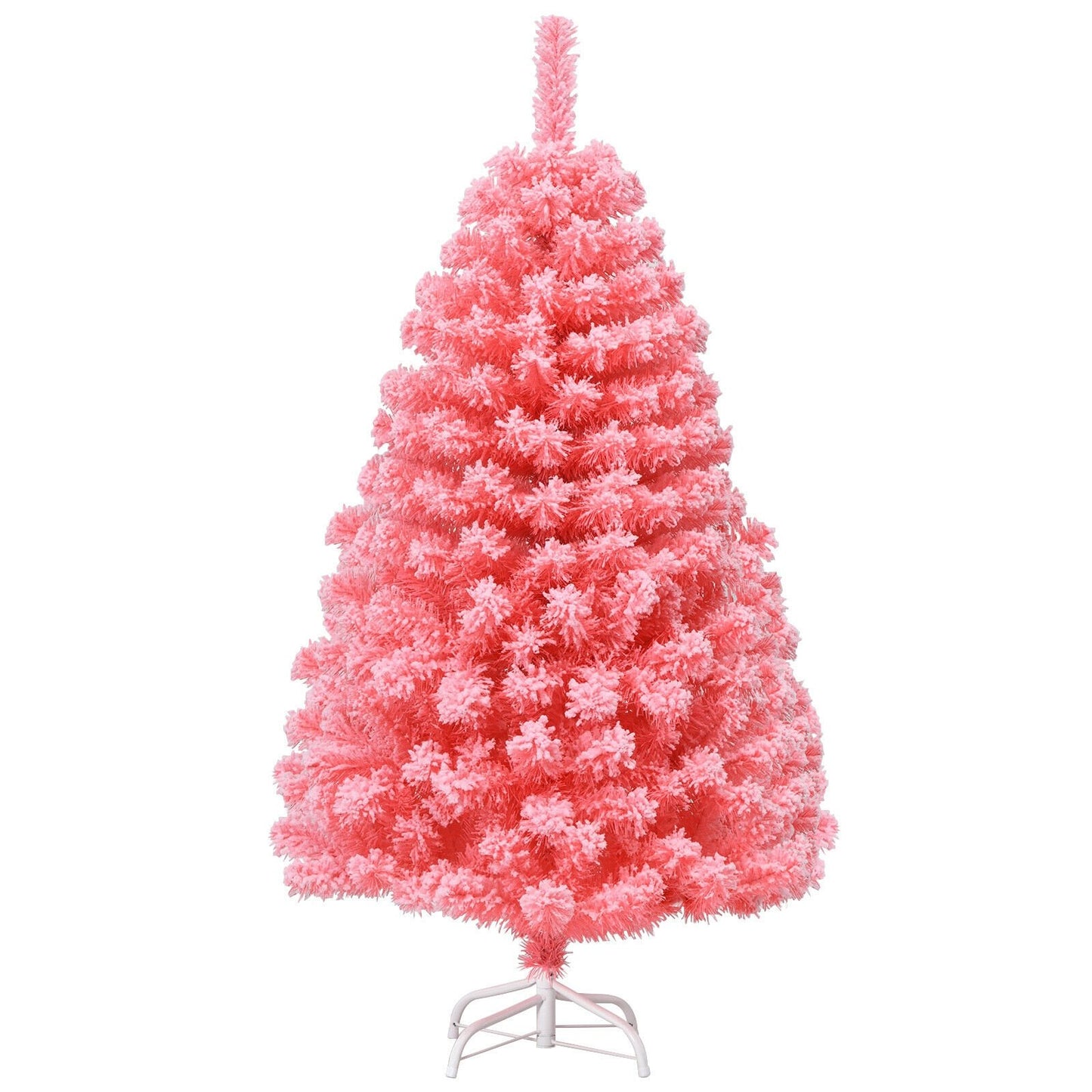 Pink Christmas Tree with Snow Flocked PVC Tips and Metal Stand-7.5 ft