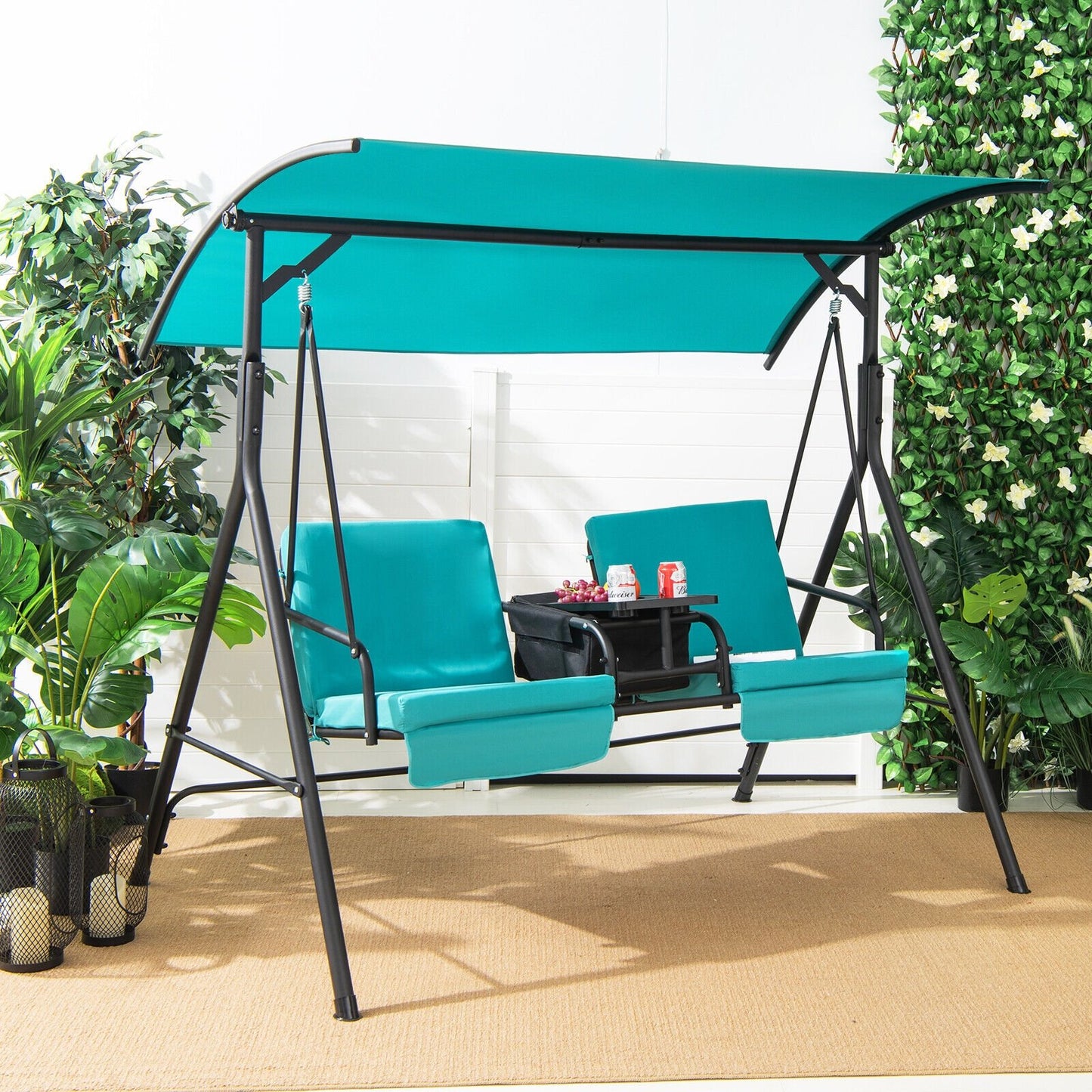Porch Swing Chair with Adjustable Canopy-Beige