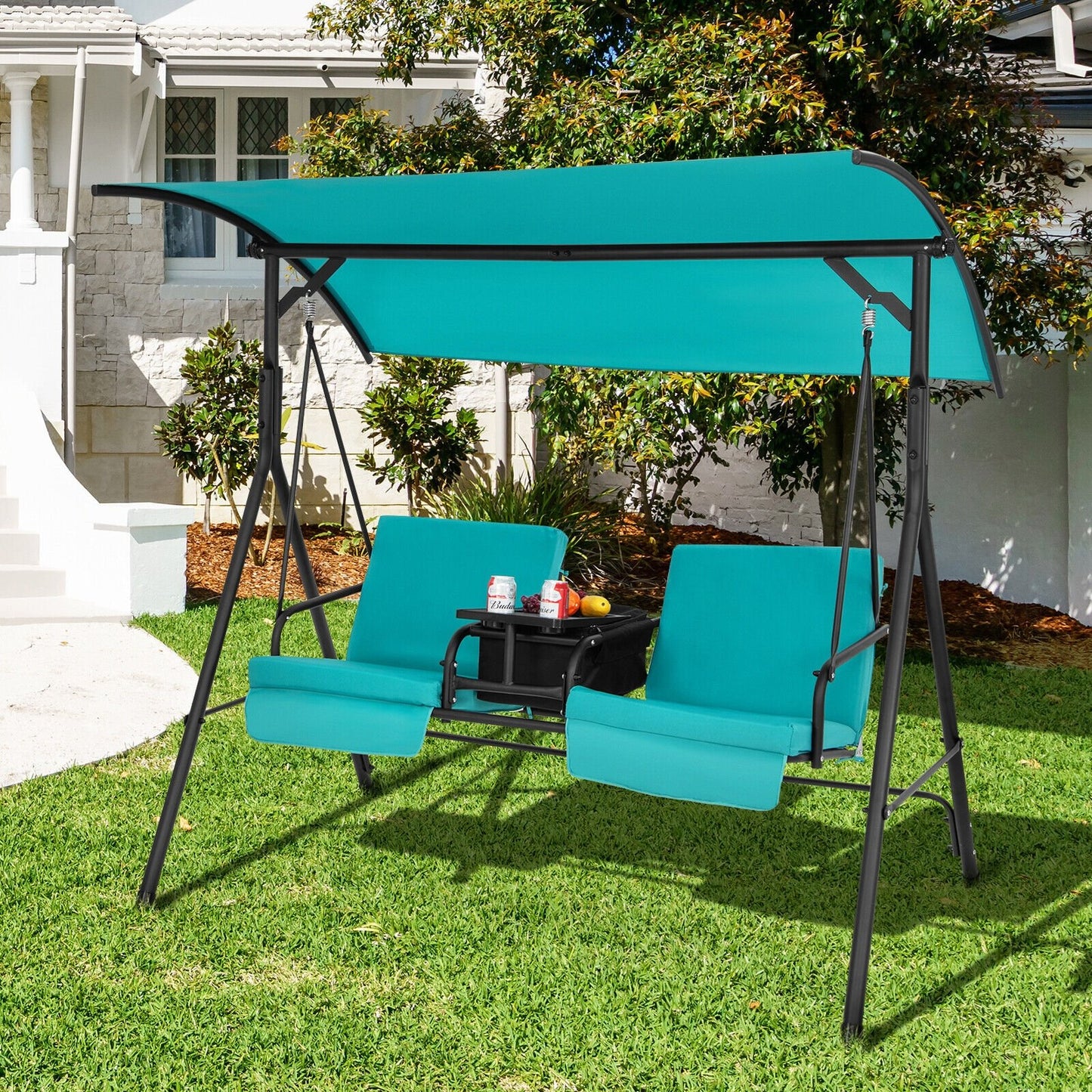 Porch Swing Chair with Adjustable Canopy-Beige