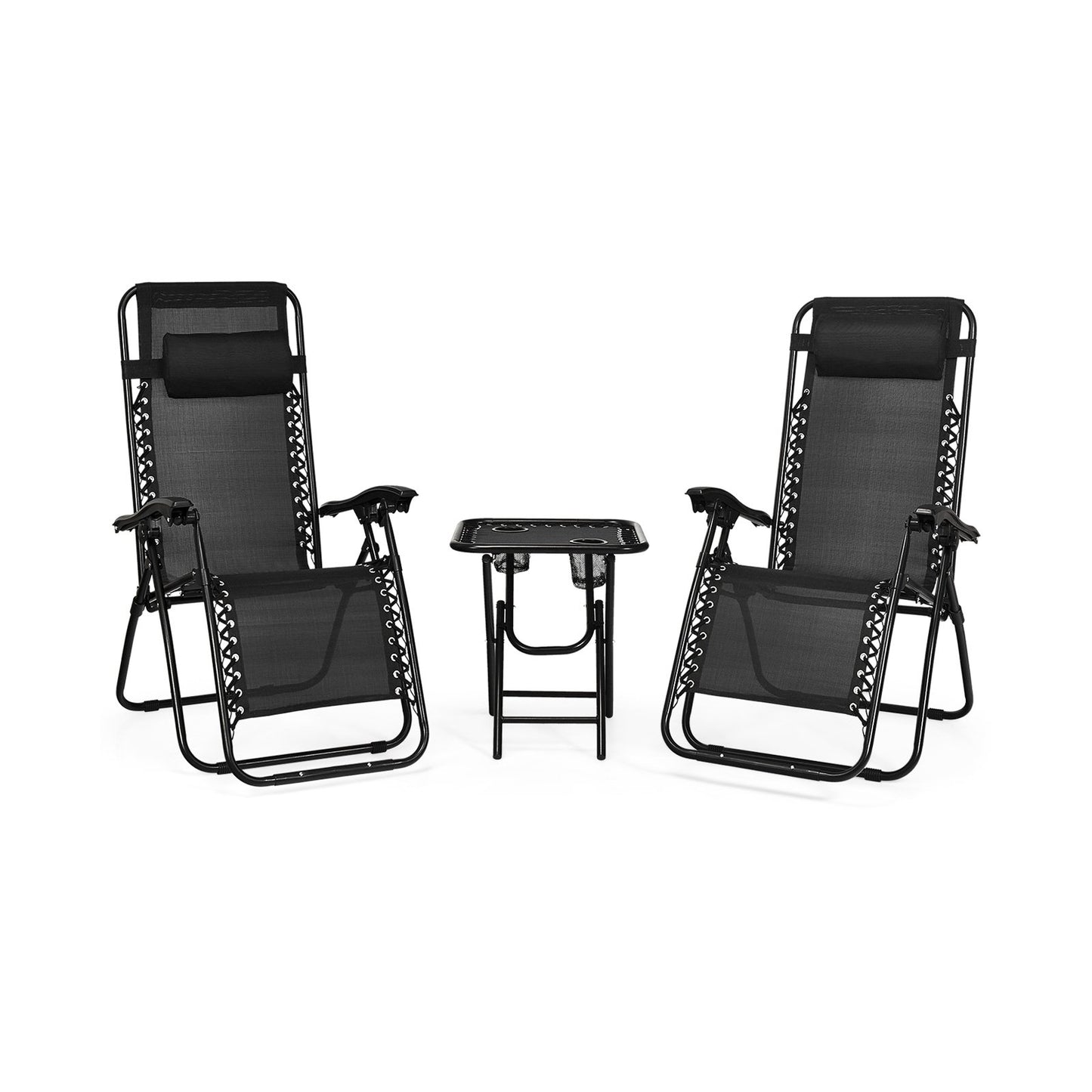 3 Pieces Folding Portable Zero Gravity Reclining Lounge Chairs Table Set-Beige