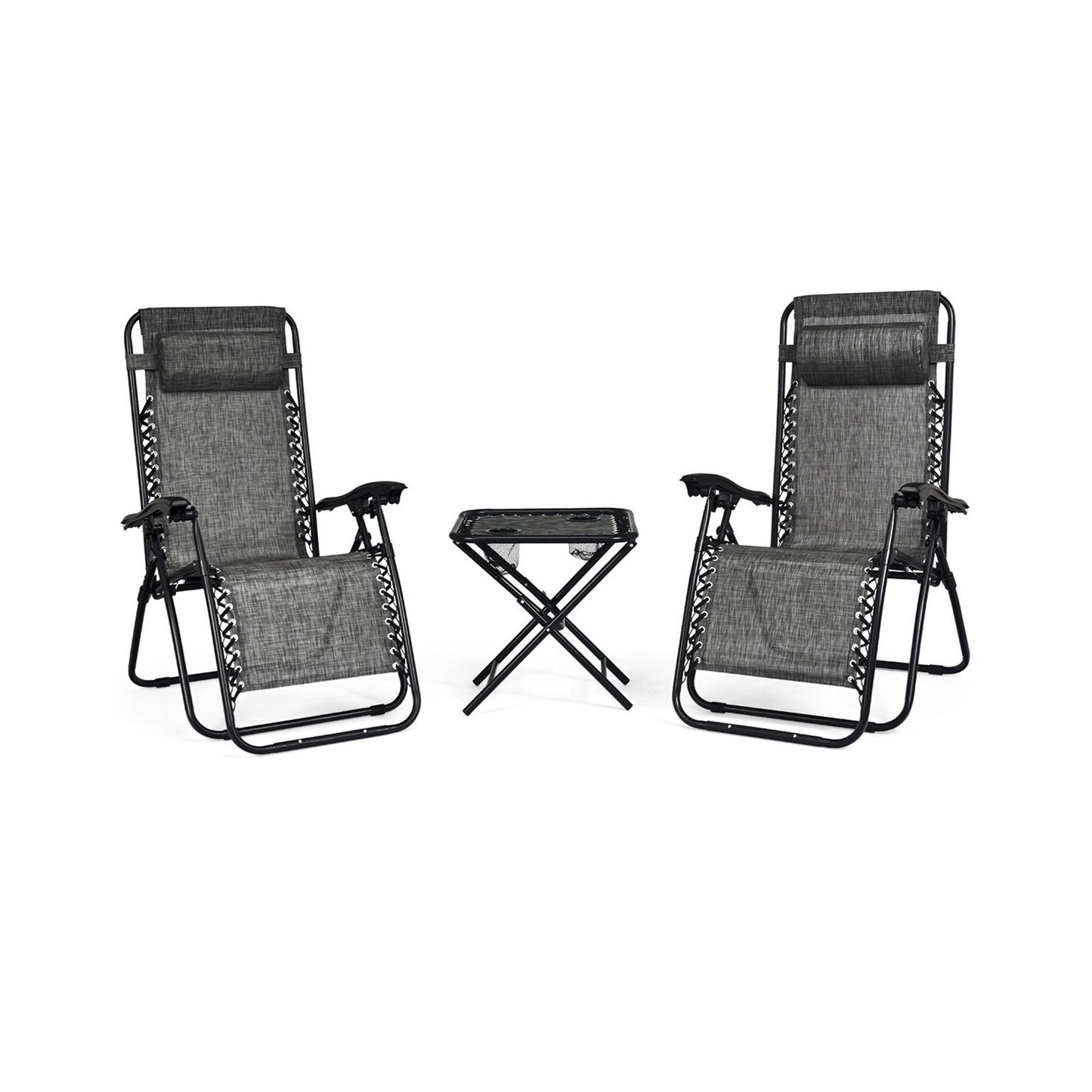3 Pieces Folding Portable Zero Gravity Reclining Lounge Chairs Table Set-Beige