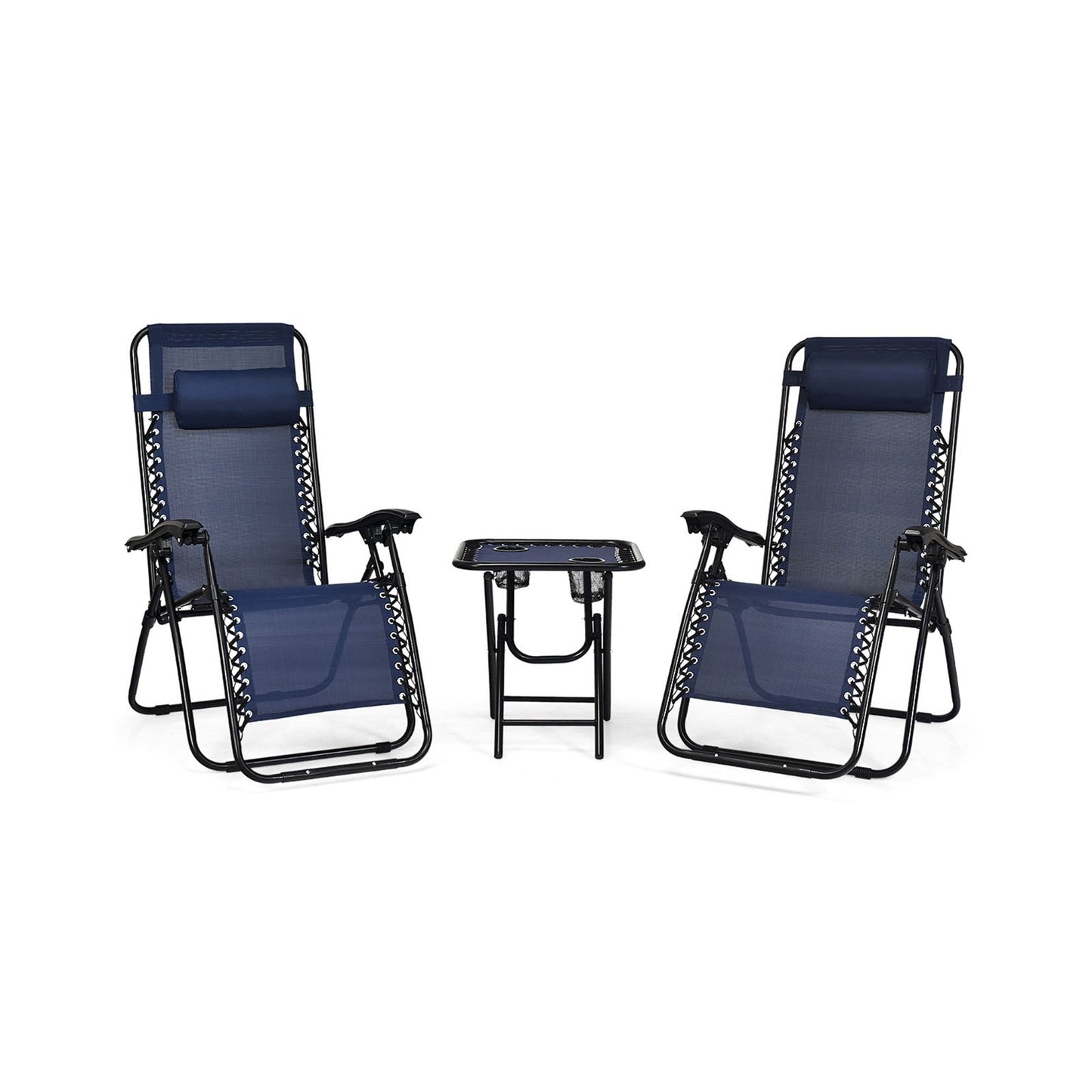 3 Pieces Folding Portable Zero Gravity Reclining Lounge Chairs Table Set-Beige