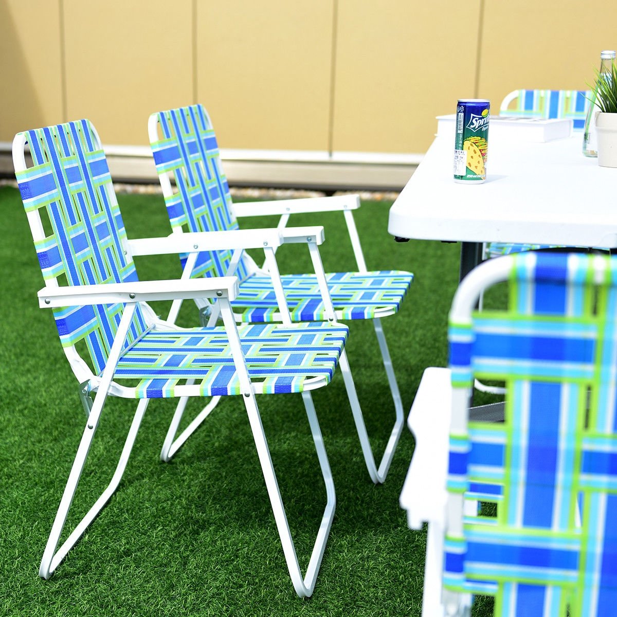 6 Pieces Folding Beach Chair Camping Lawn Webbing Chair-Blue