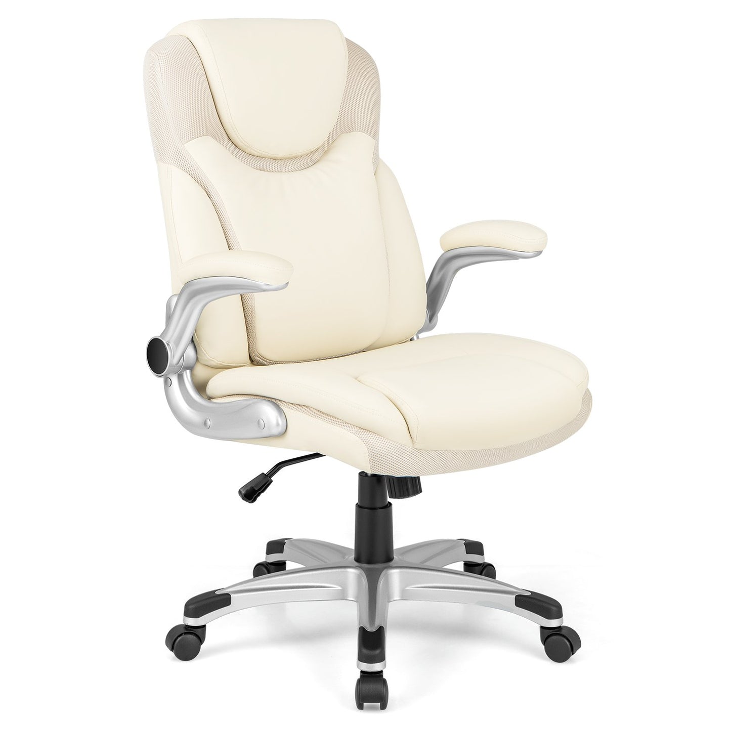 Ergonomic Office PU Leather Executive Chair with Flip-up Armrests and Rocking Function-Black