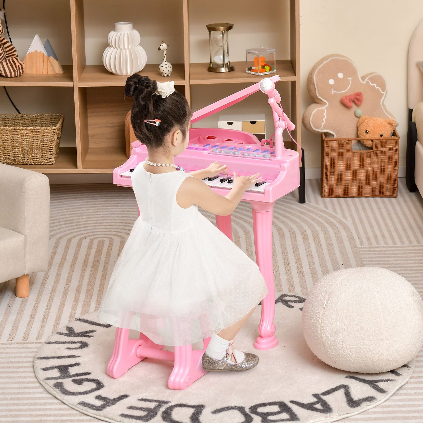 31 Keys Kids Piano Keyboard with Stool and Piano Lid-Black