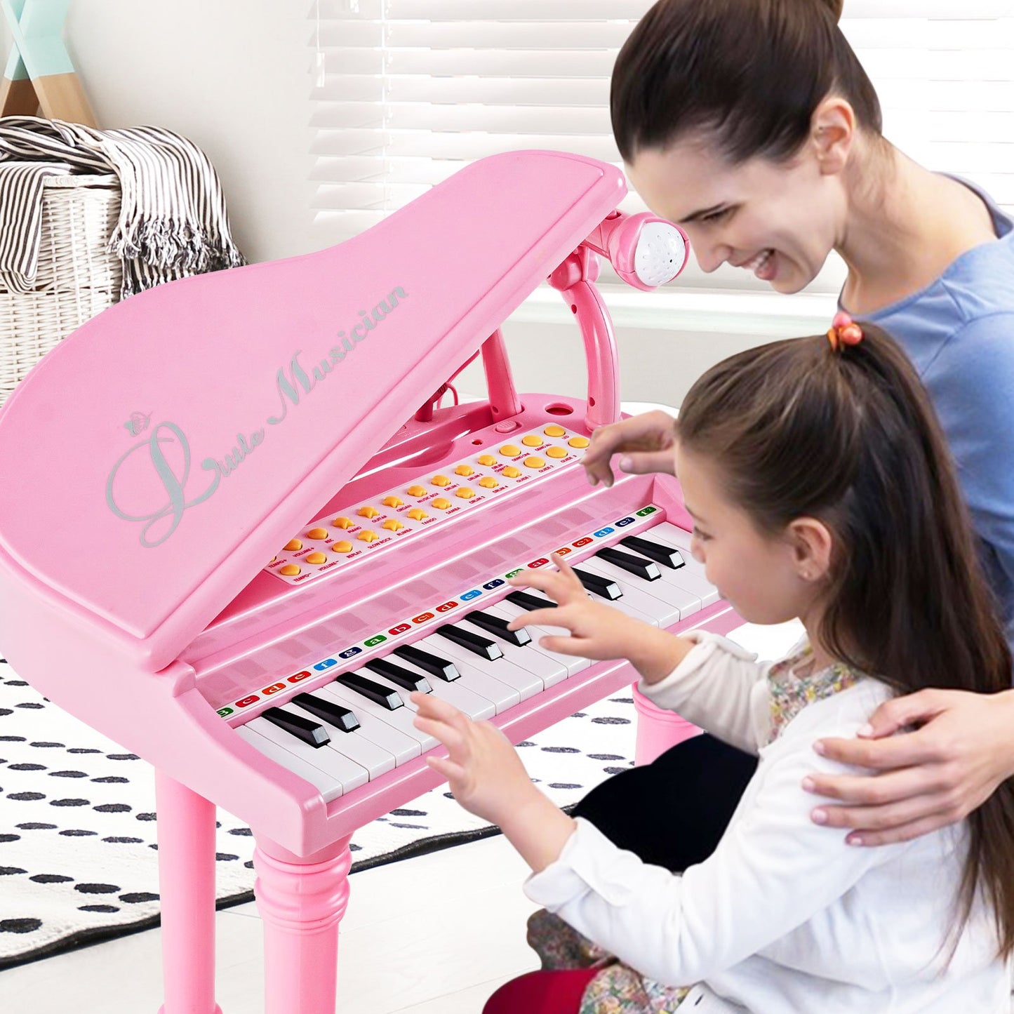 31 Keys Kids Piano Keyboard with Stool and Piano Lid-Black