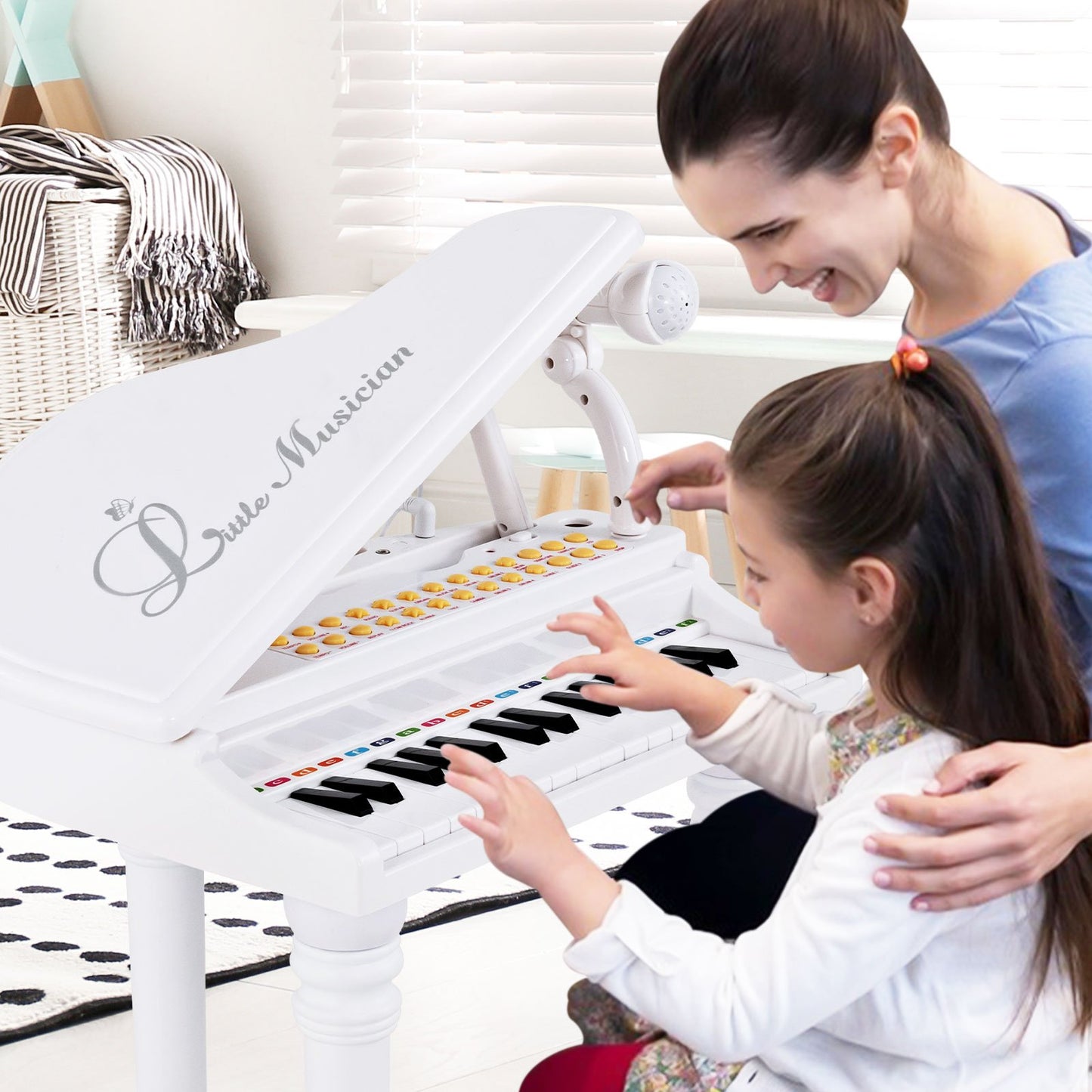 31 Keys Kids Piano Keyboard with Stool and Piano Lid-Black