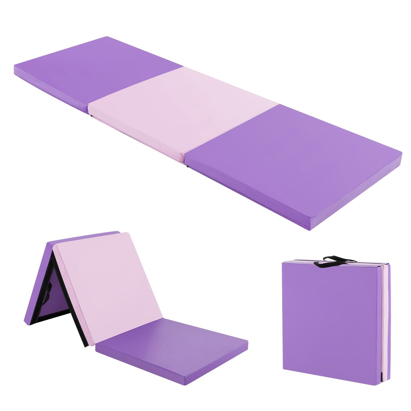 6 x 2 FT Tri-Fold Gym Mat with Handles and Removable Zippered Cover-Black