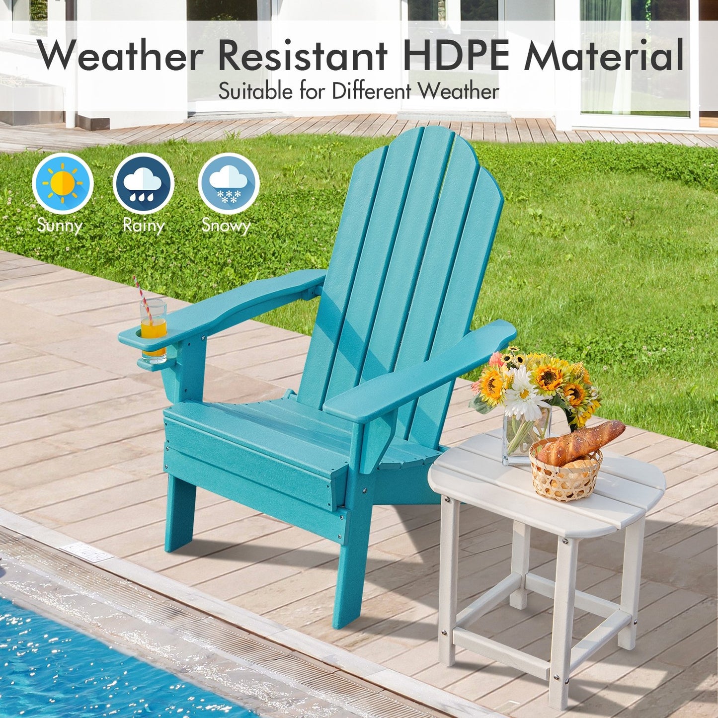 Foldable Weather Resistant Patio Chair with Built-in Cup Holder-Black