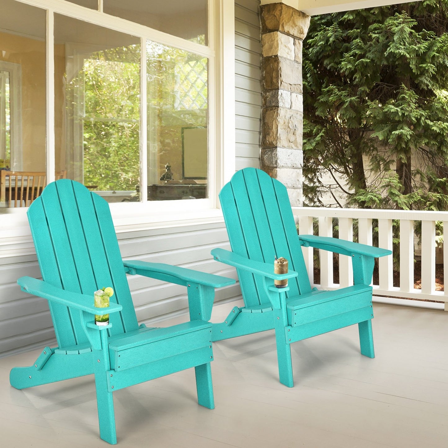 Foldable Weather Resistant Patio Chair with Built-in Cup Holder-Black