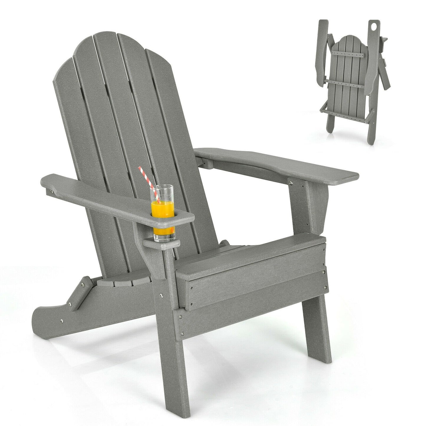 Foldable Weather Resistant Patio Chair with Built-in Cup Holder-Black